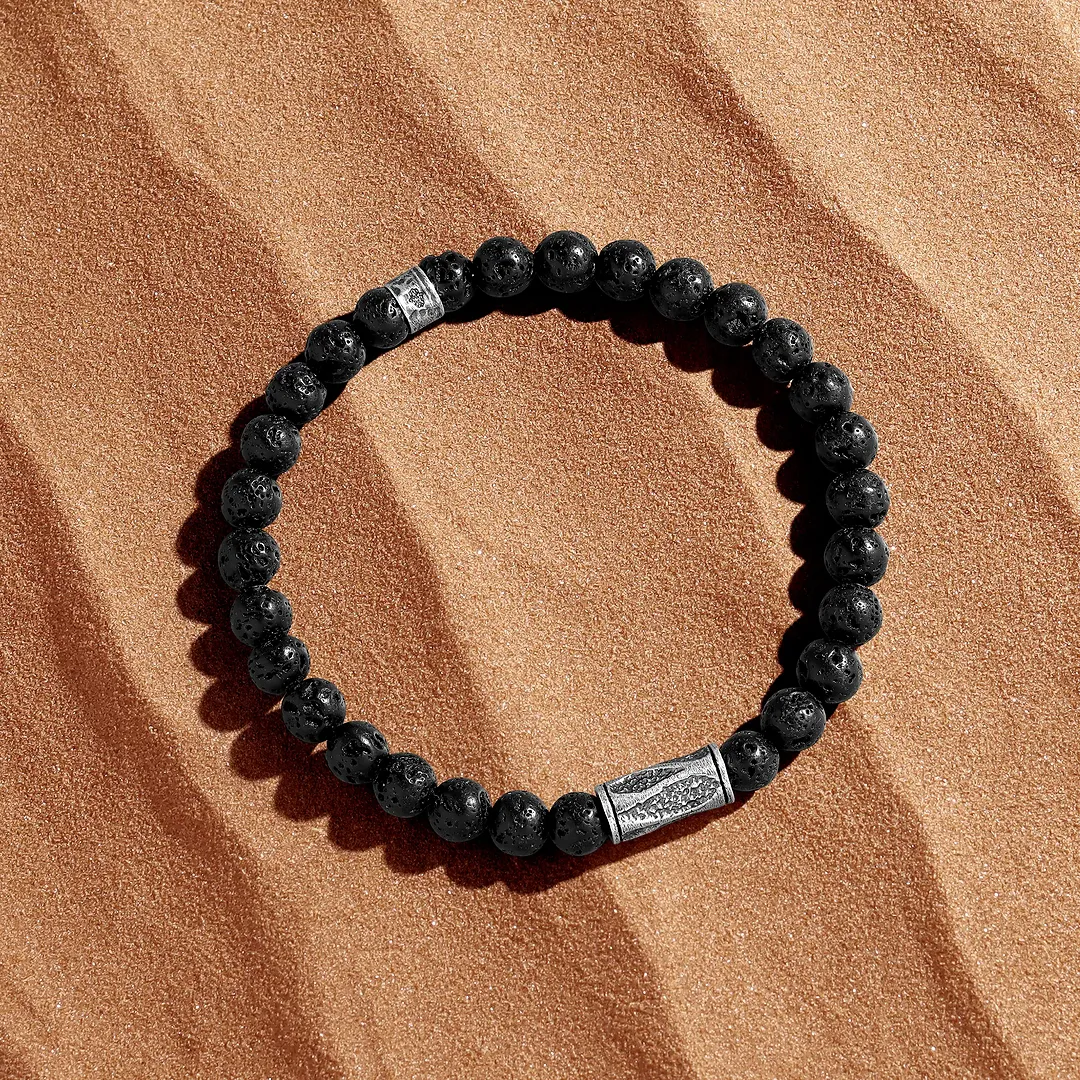Silent Dune Textured Tube & Lava Bracelet