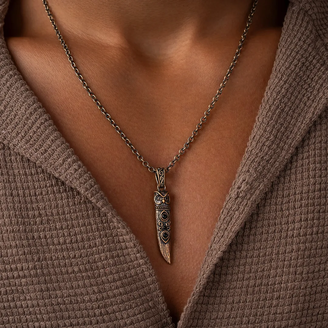 Silent Guardian – Owl Dagger Onyx Necklace - Image 2