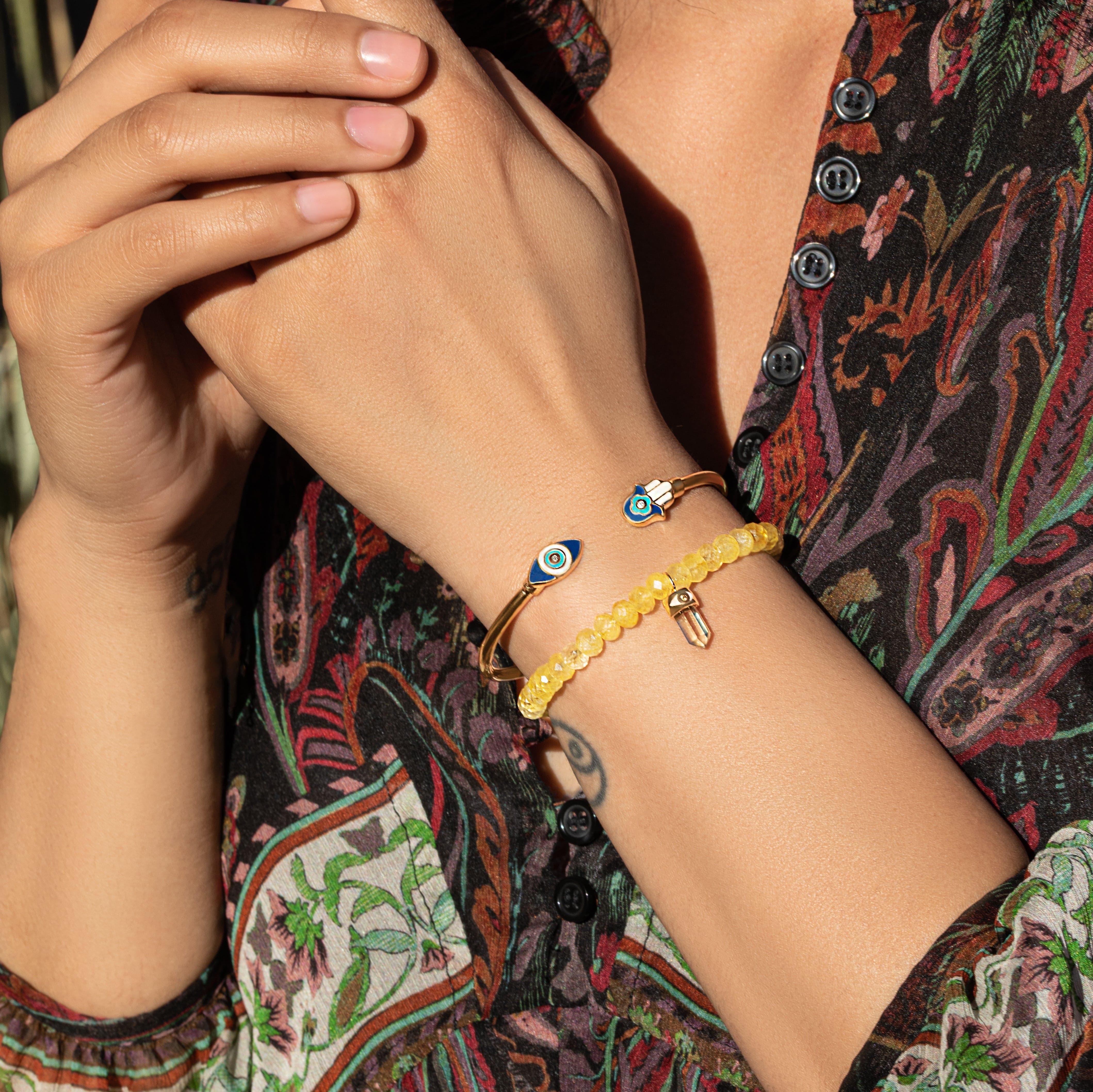 Positive Light - Enamel Hamsa Evil Eye Cuff - Image 2