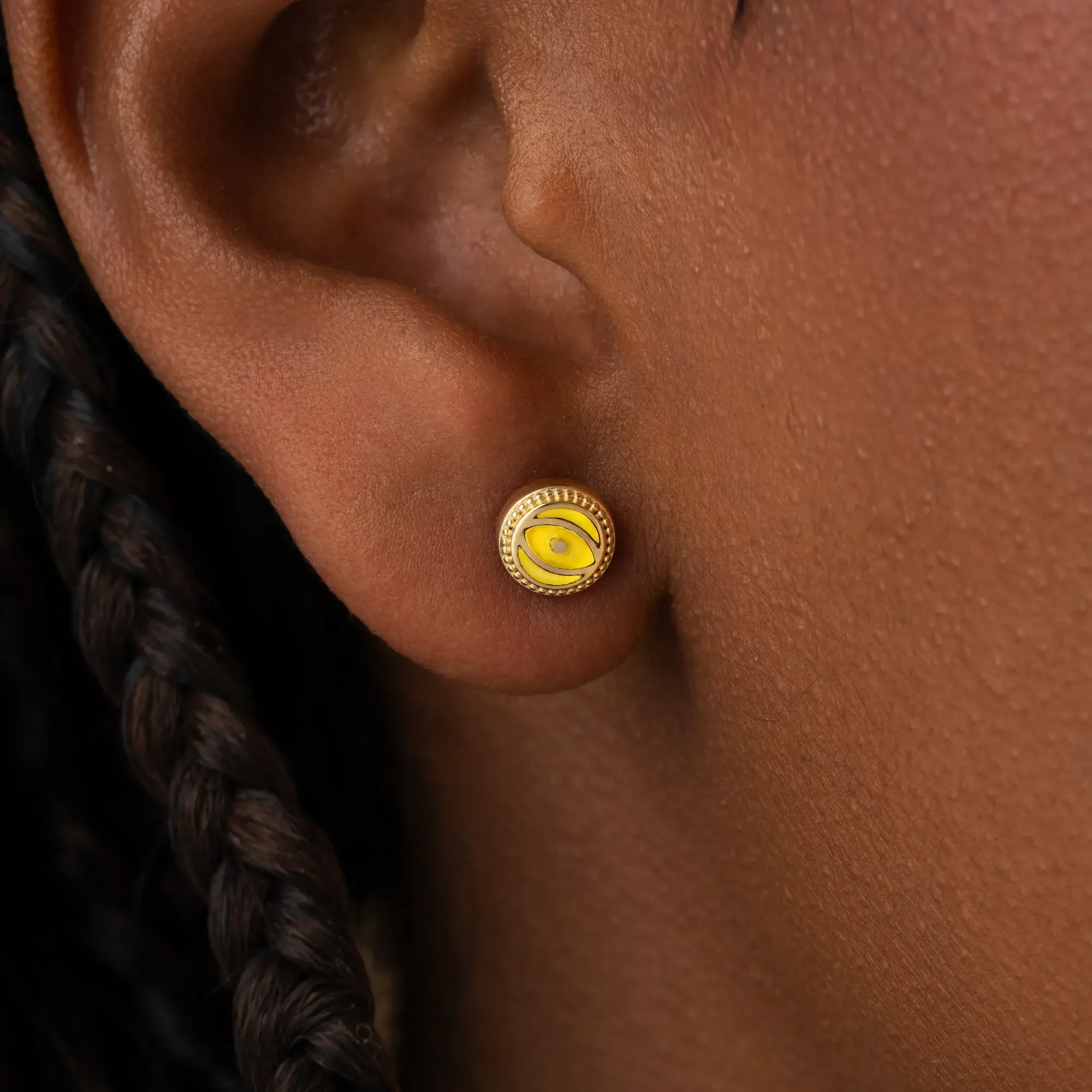Solar Guard - Citrine November Birthstone Evil Eye Gold Stud Earrings - Image 2
