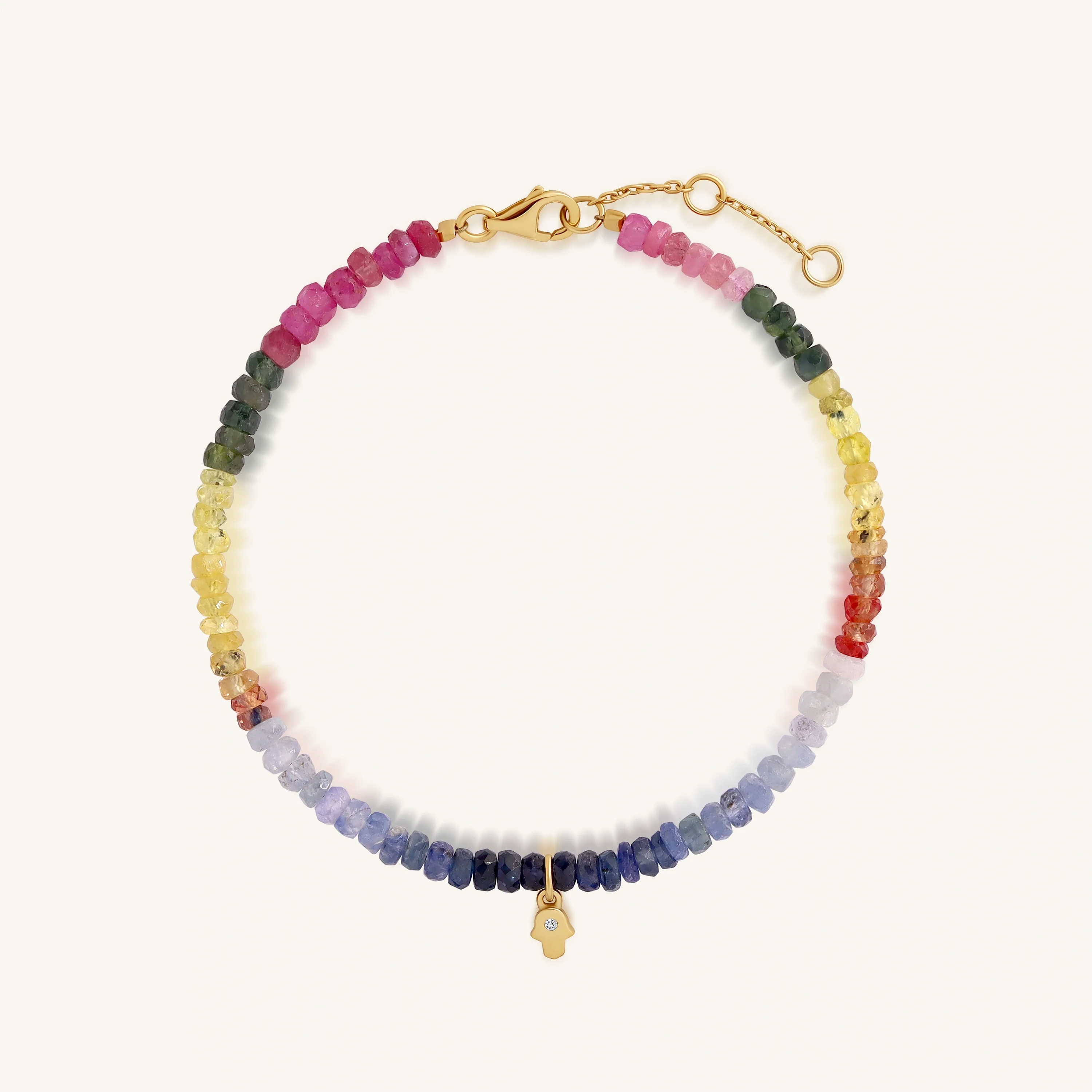 Faithful Shield 14K Gold Multicolor Hamsa Sapphire Bracelet