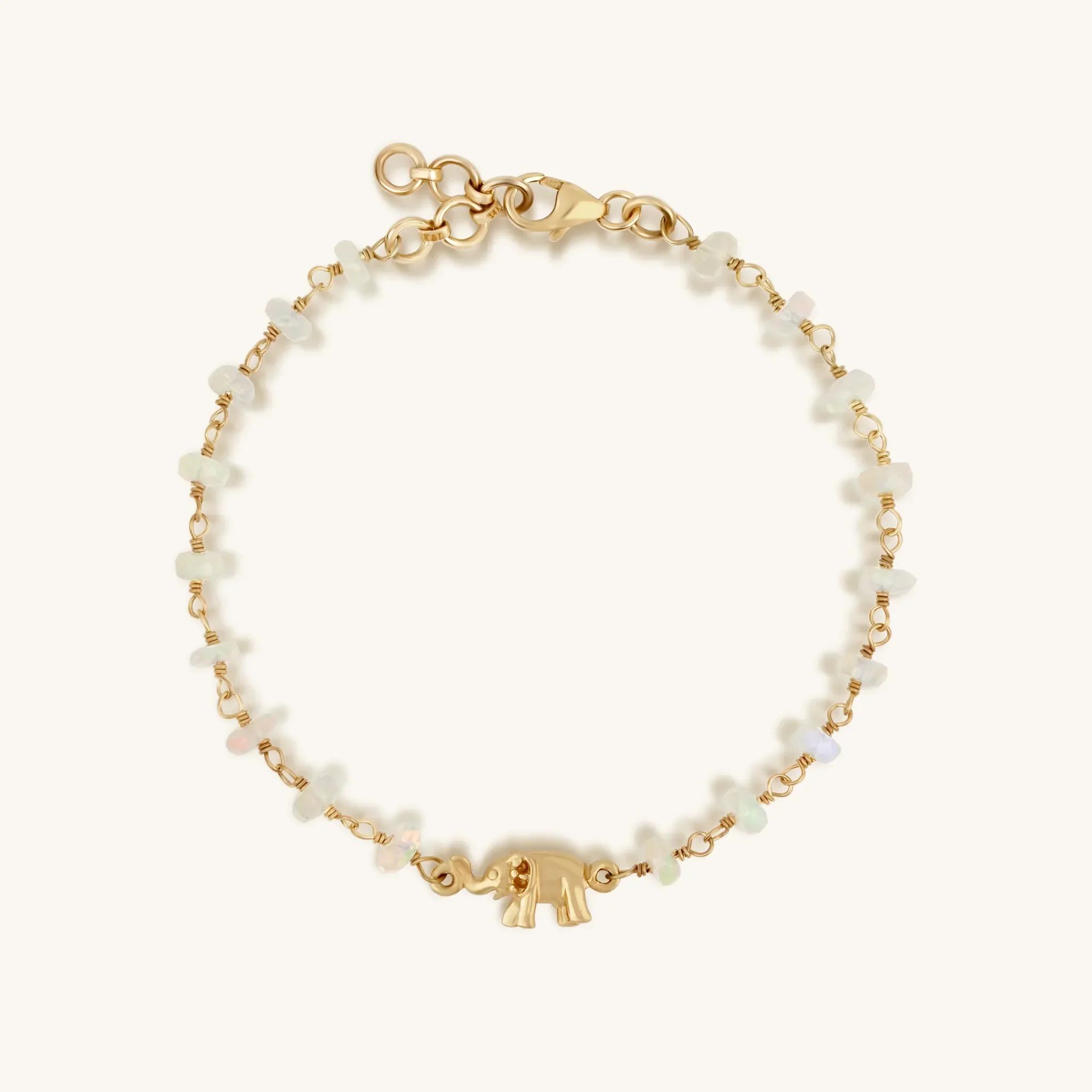 Endless Wisdom 14K Gold Ethiopian White Opal Elephant Bracelet