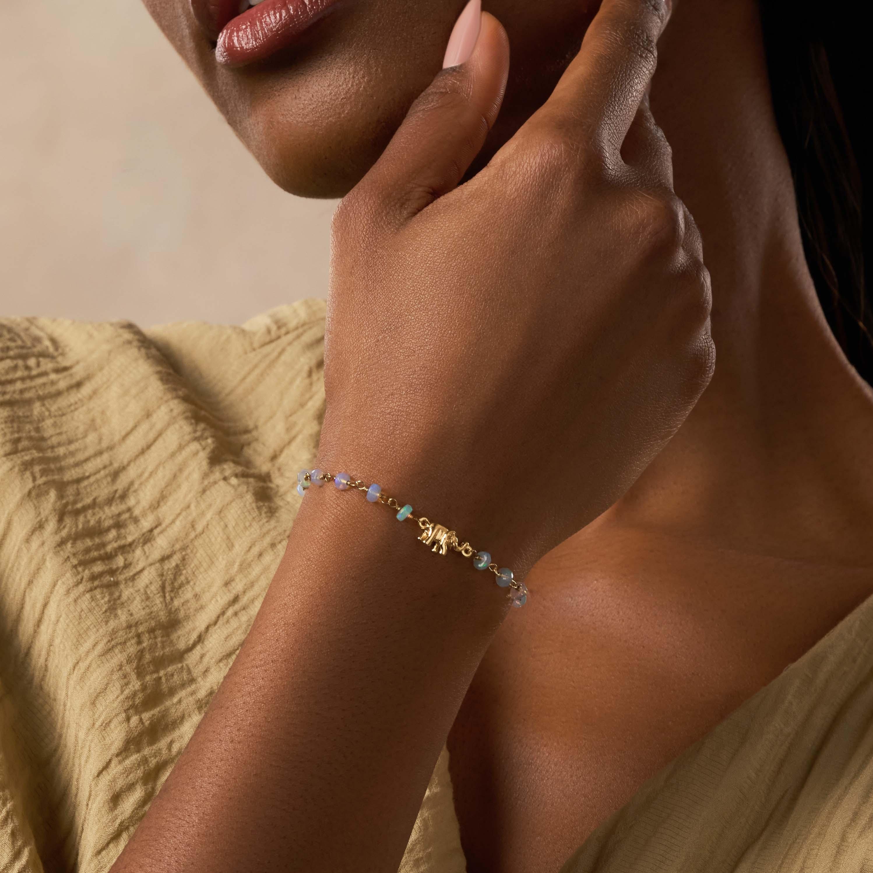 Endless Wisdom 14K Gold Ethiopian White Opal Elephant Bracelet - Image 2