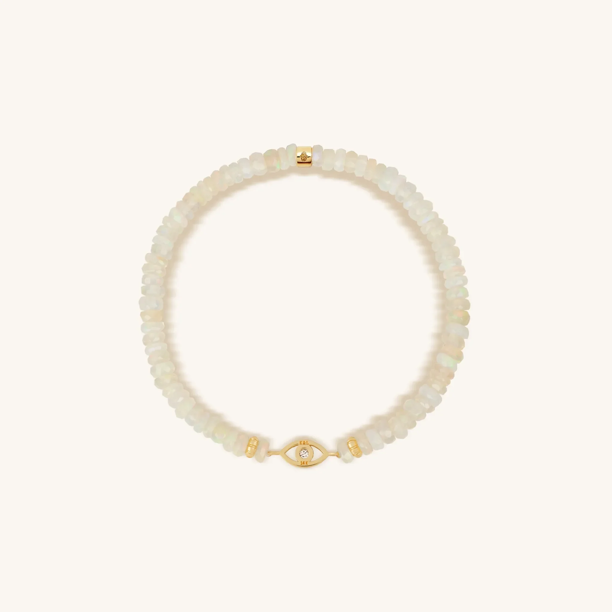 Clarified Intuition 14K Gold Evil Eye Diamond White Opal Bracelet - Image 3