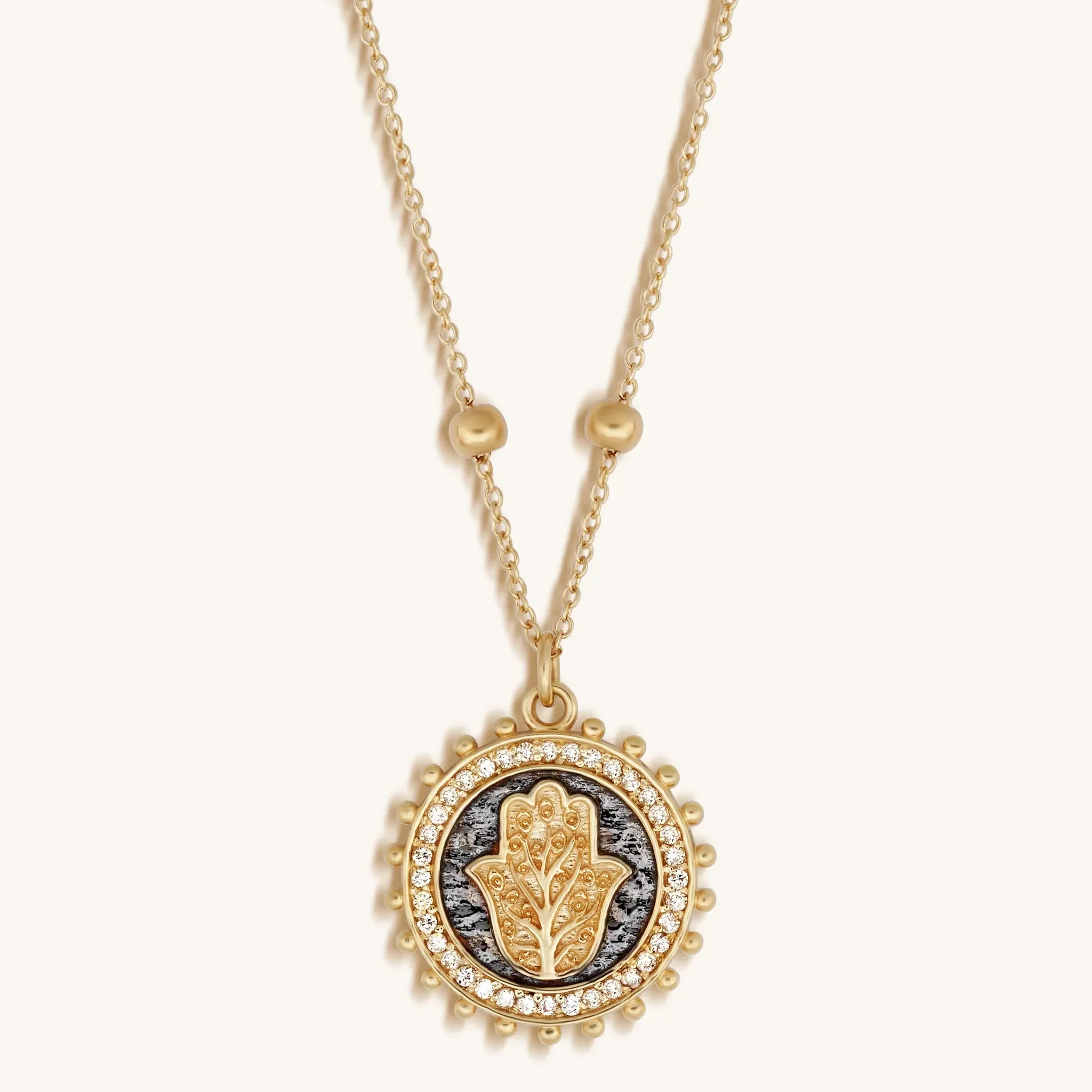 Illuminated Faith 14K Solid Gold Diamond Hamsa Medallion Necklace - Image 3