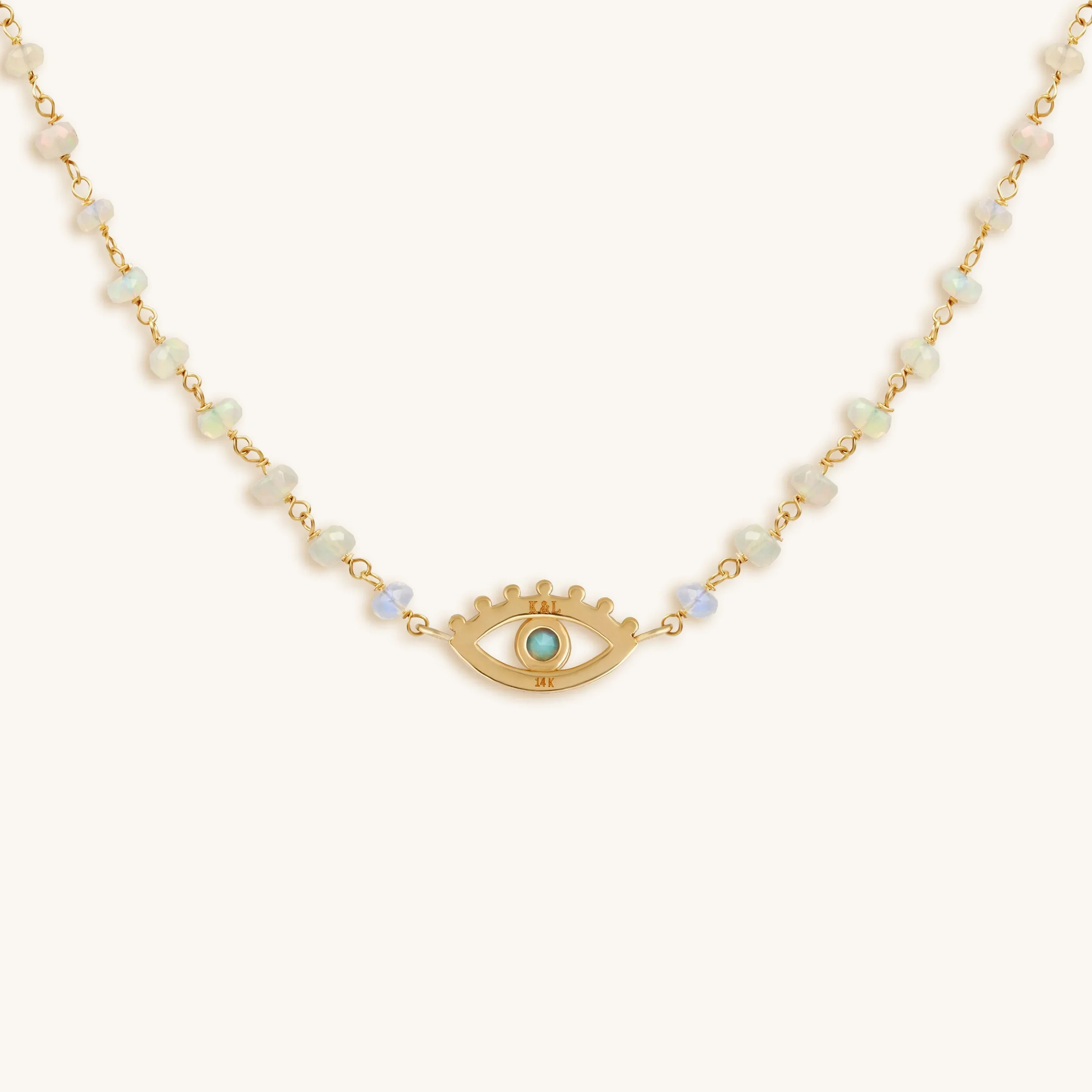 Endless Journey 14K Gold Ethiopian White Opal Evil Eye Necklace - Image 3