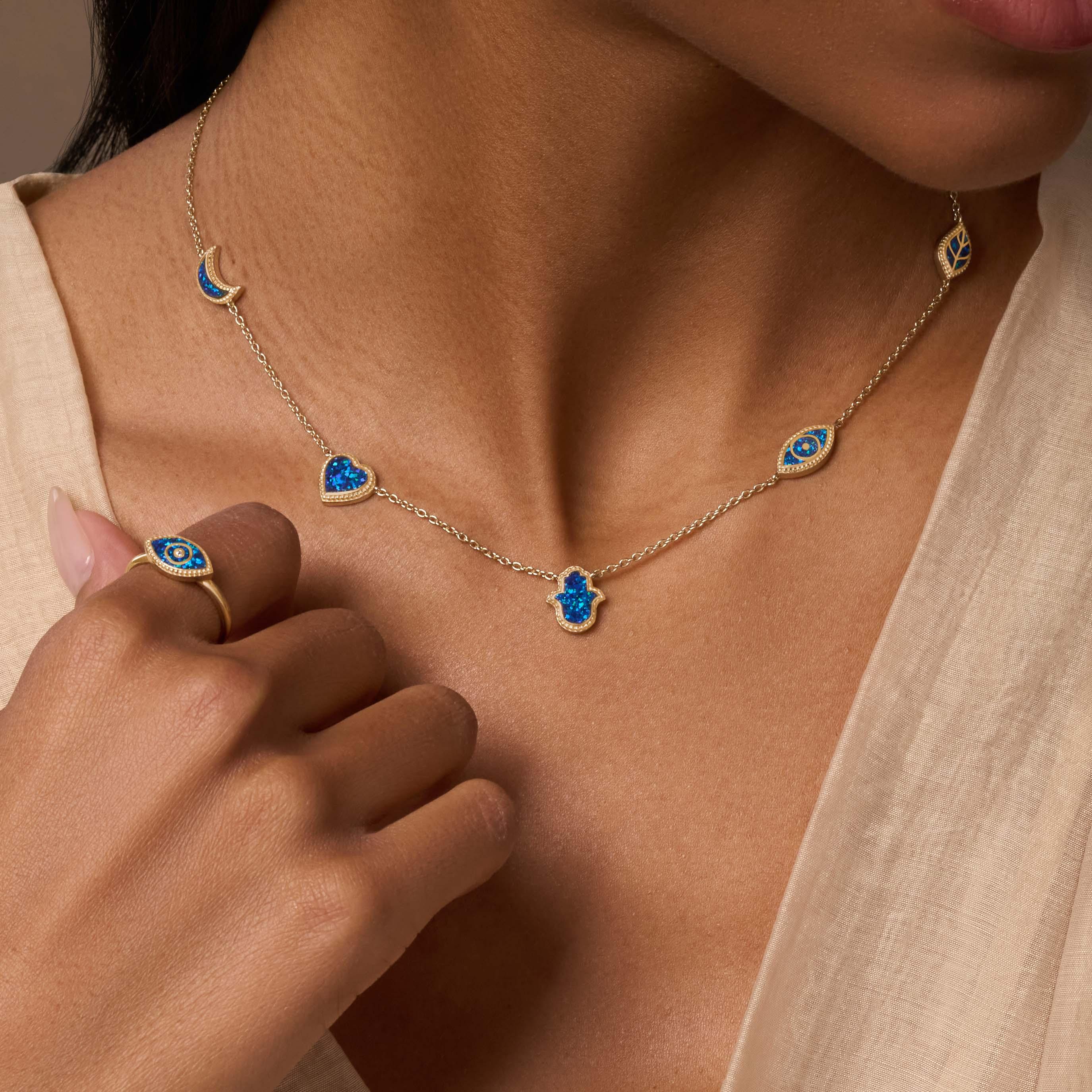 Soothing Aura Lab Blue Opal Multi-Symbol Necklace - Image 2