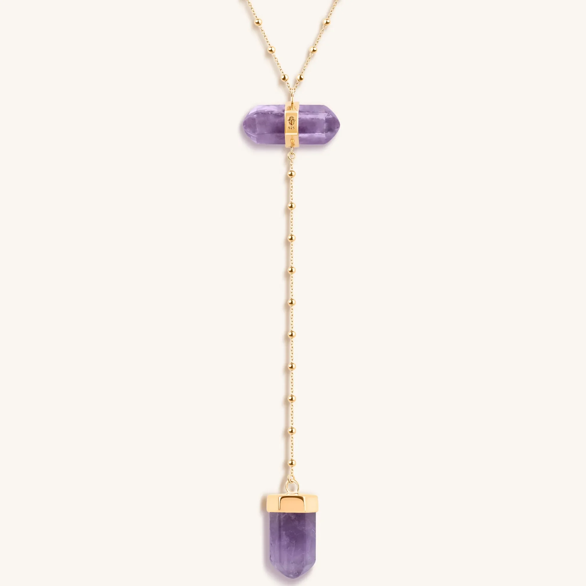 Soothing Remedy - Gold Amethyst Evil Eye Double Pointer Necklace - Image 4