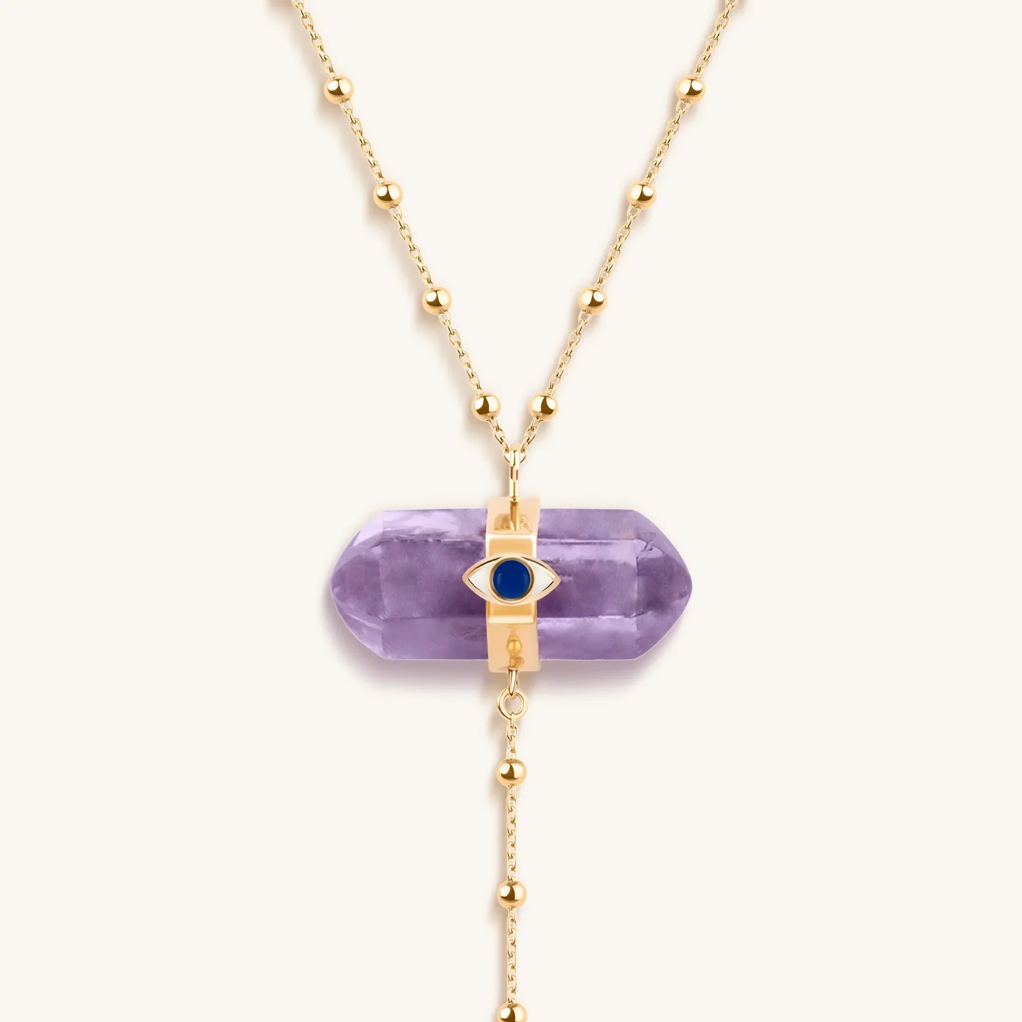 Soothing Remedy - Gold Amethyst Evil Eye Double Pointer Necklace - Image 5