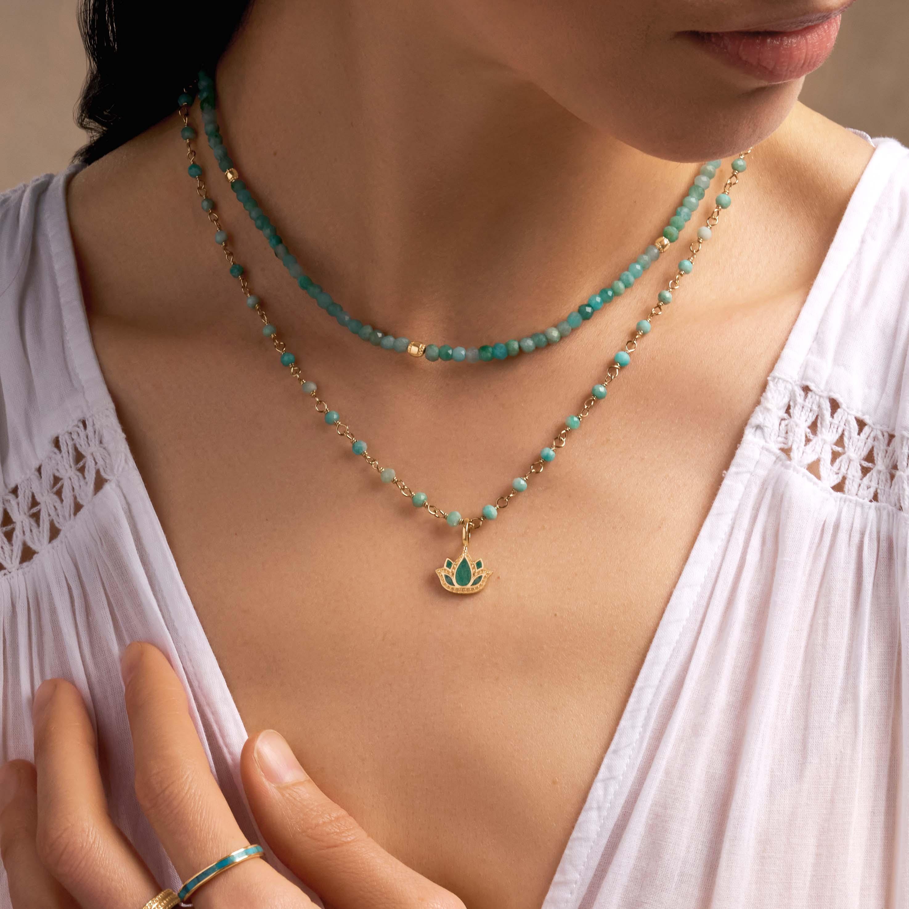Soul’s Renewal Amazonite Lotus Gold Necklace - Image 2