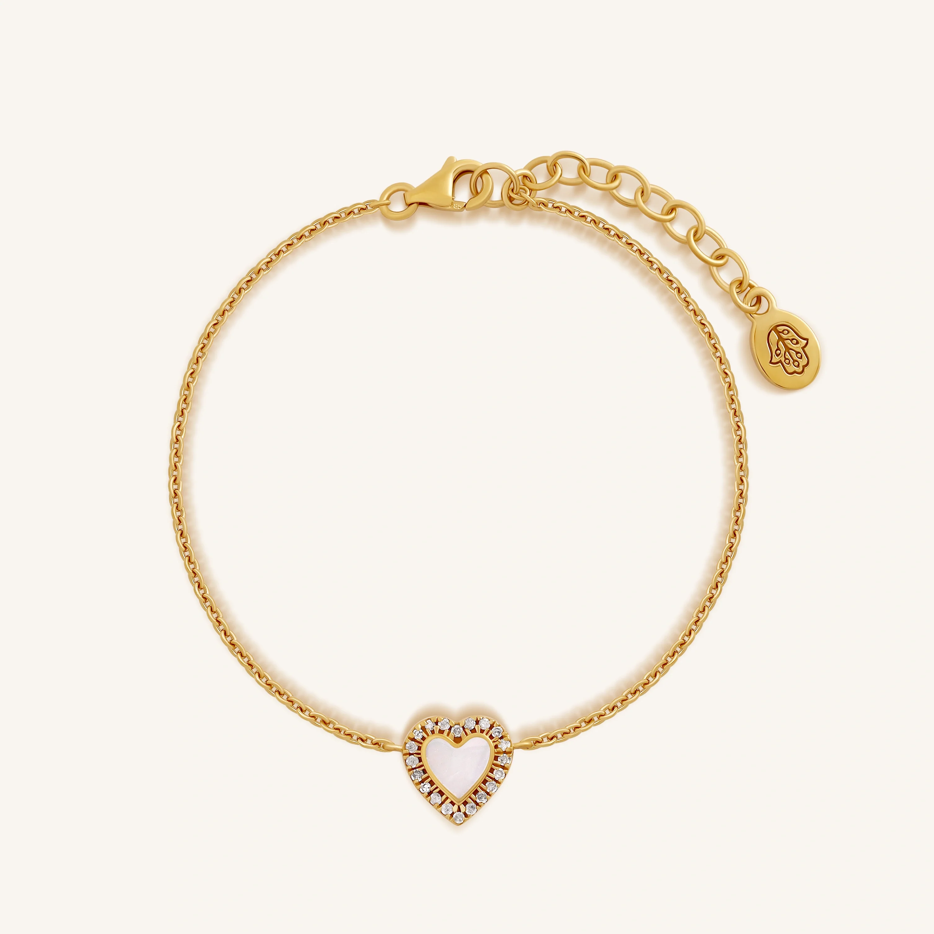 Soul’s Treasure 14K Gold Mother of Pearl Diamond Heart Bracelet