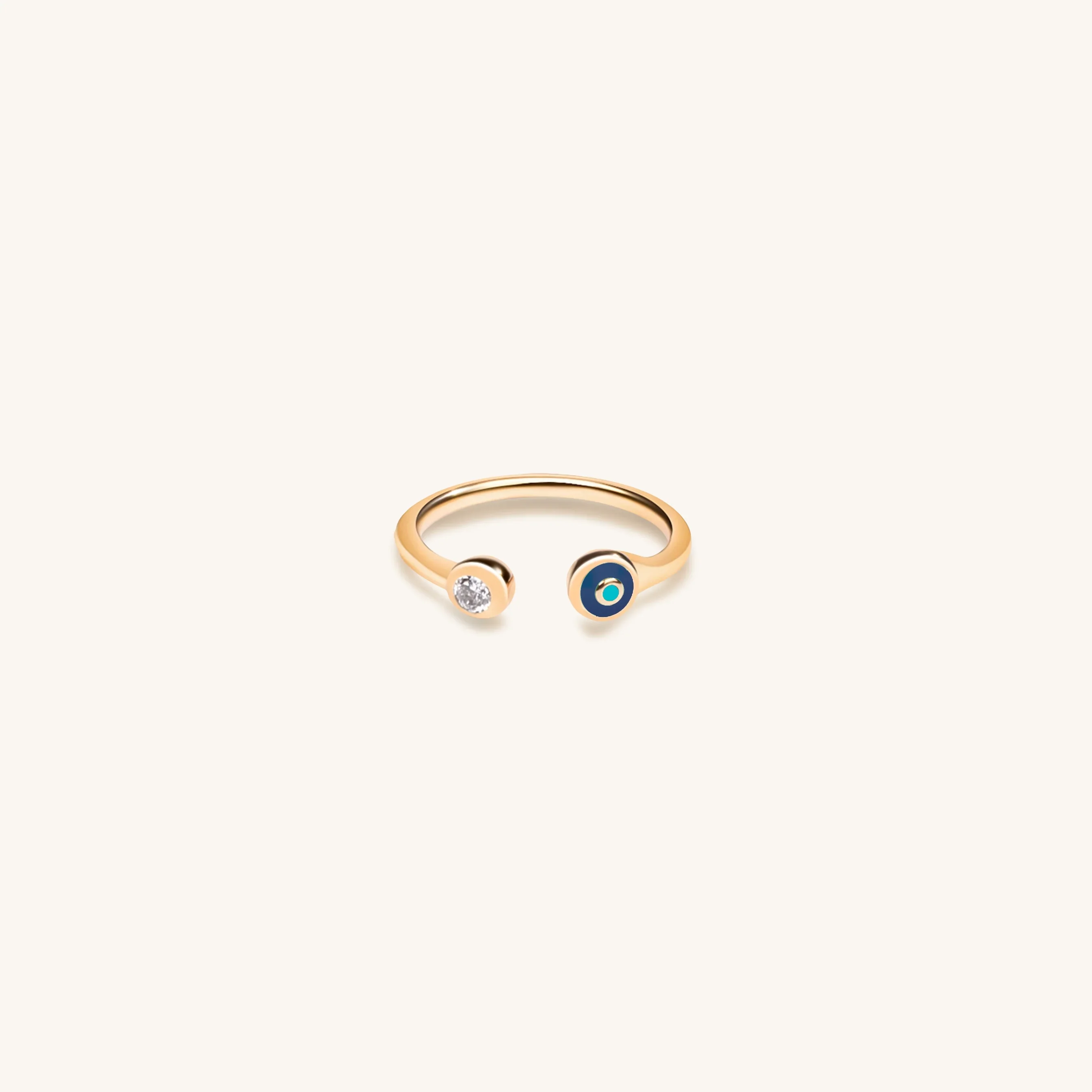Sparkling Positivity - Gold Navy Enamel Evil Eye Ring - Image 3
