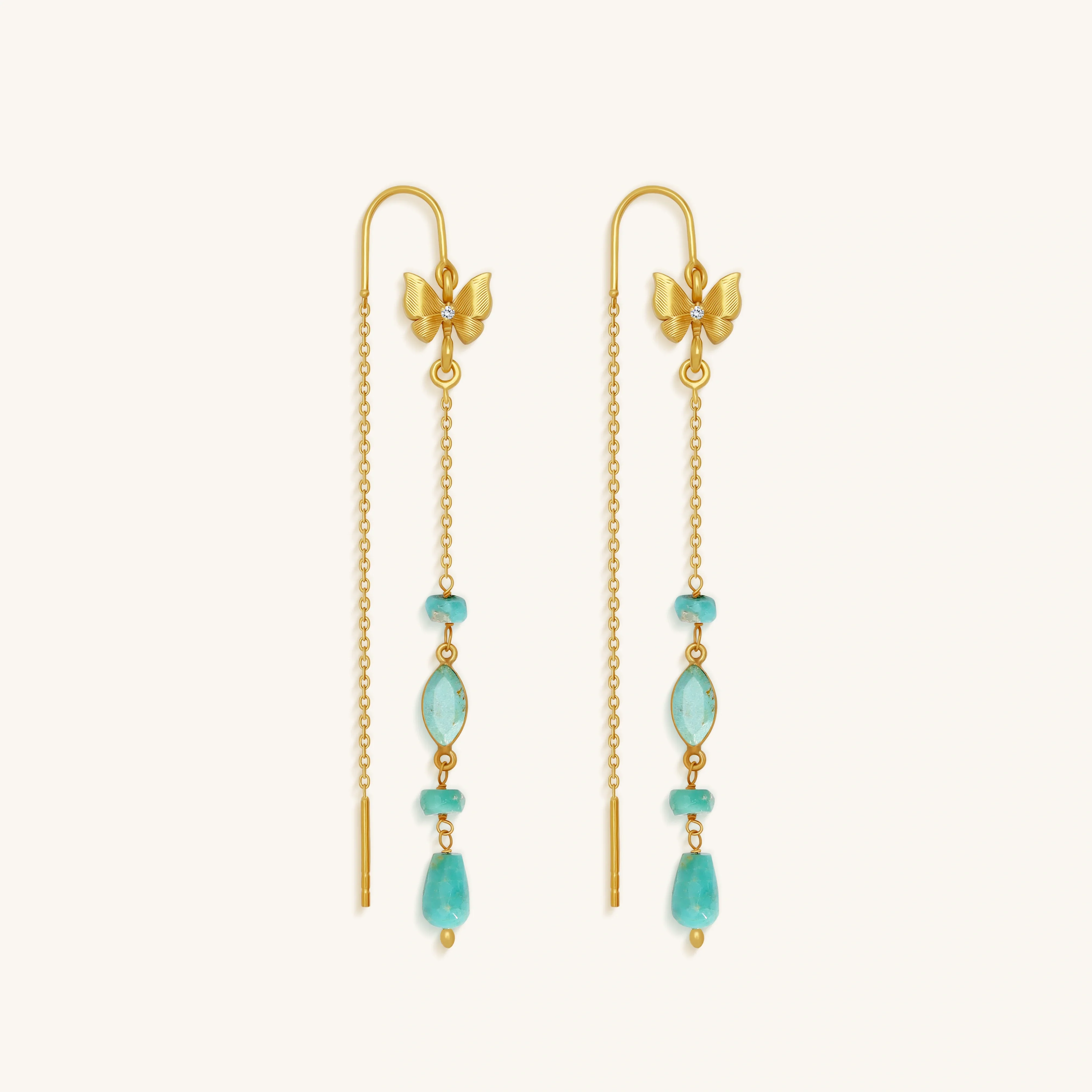 Spirit’s Ascent Turquoise Butterfly Gold Drop Earrings