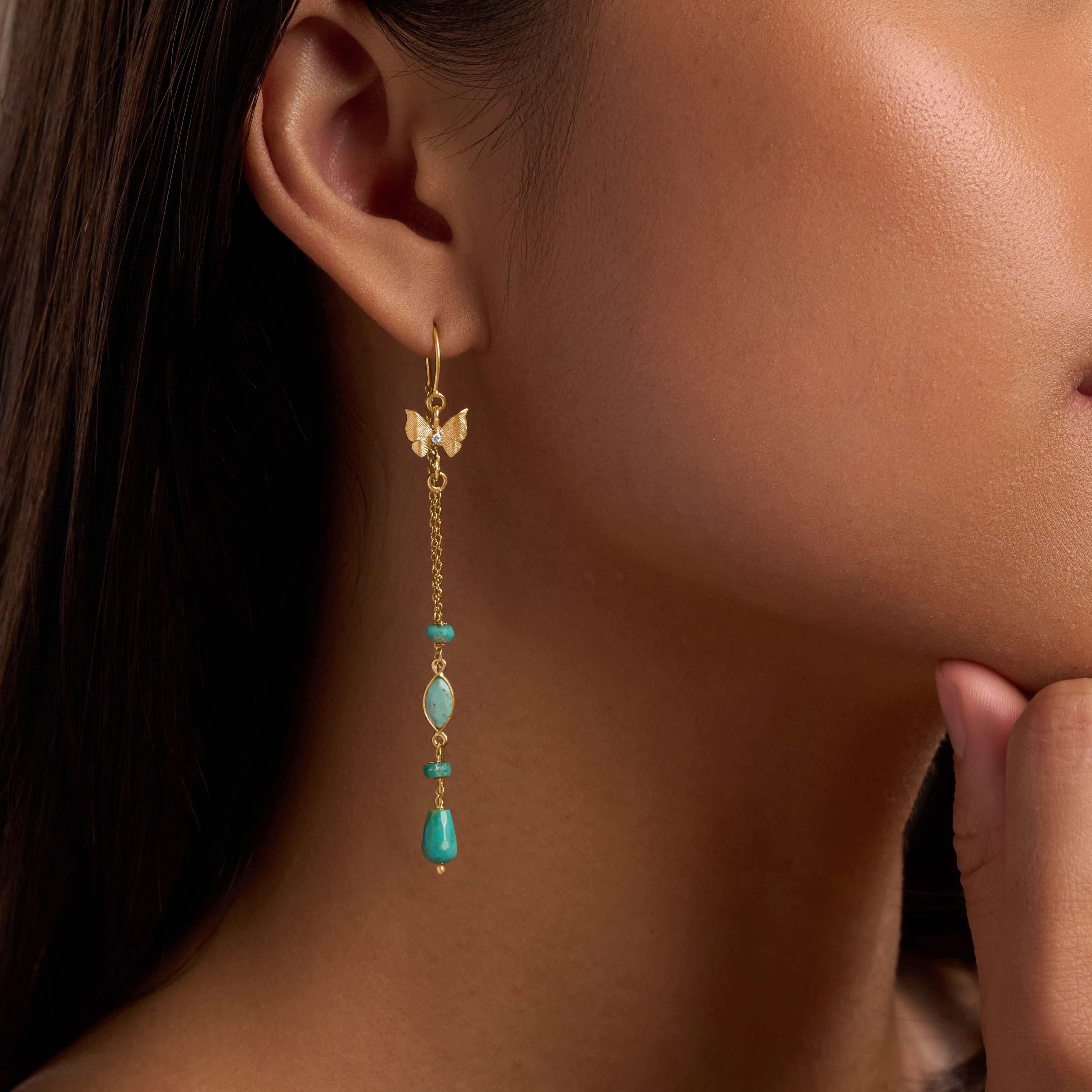 Spirit’s Ascent Turquoise Butterfly Gold Drop Earrings - Image 2