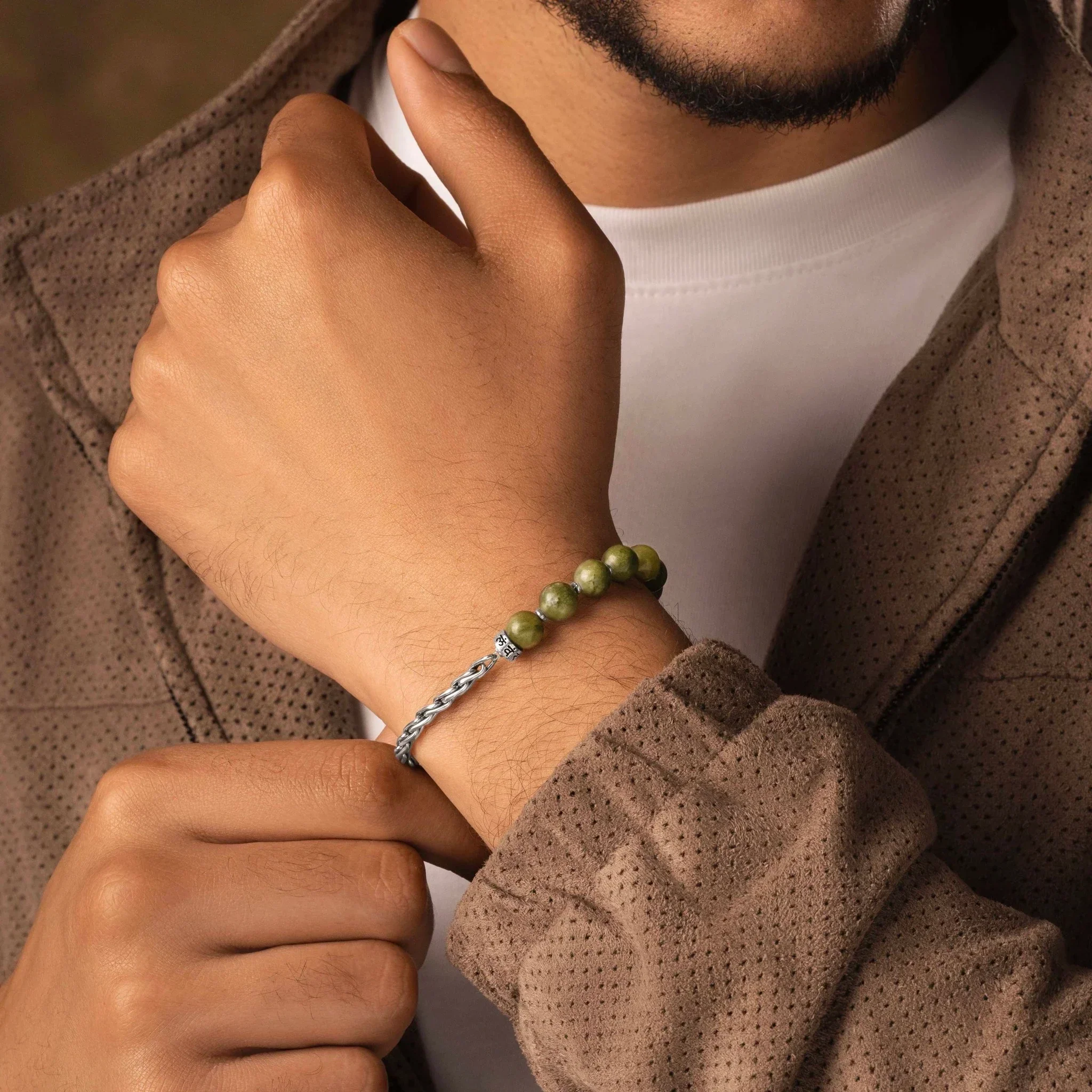 Spirit’s Path - Jade Triple Chain Mantra Bracelet - Image 2