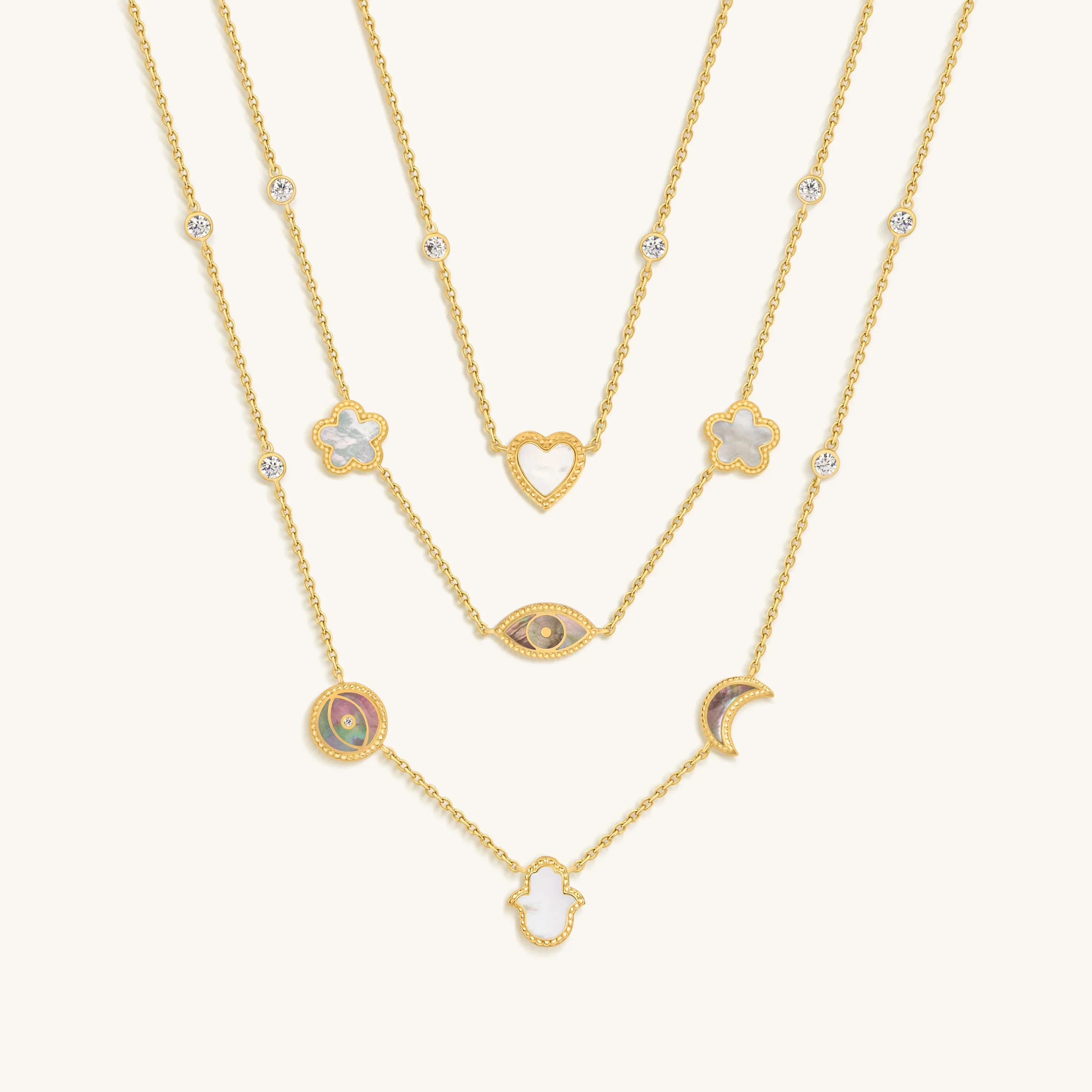 Spirit’s Transformation Multi-Symbol Mother of Pearl Layered Necklace - Image 2