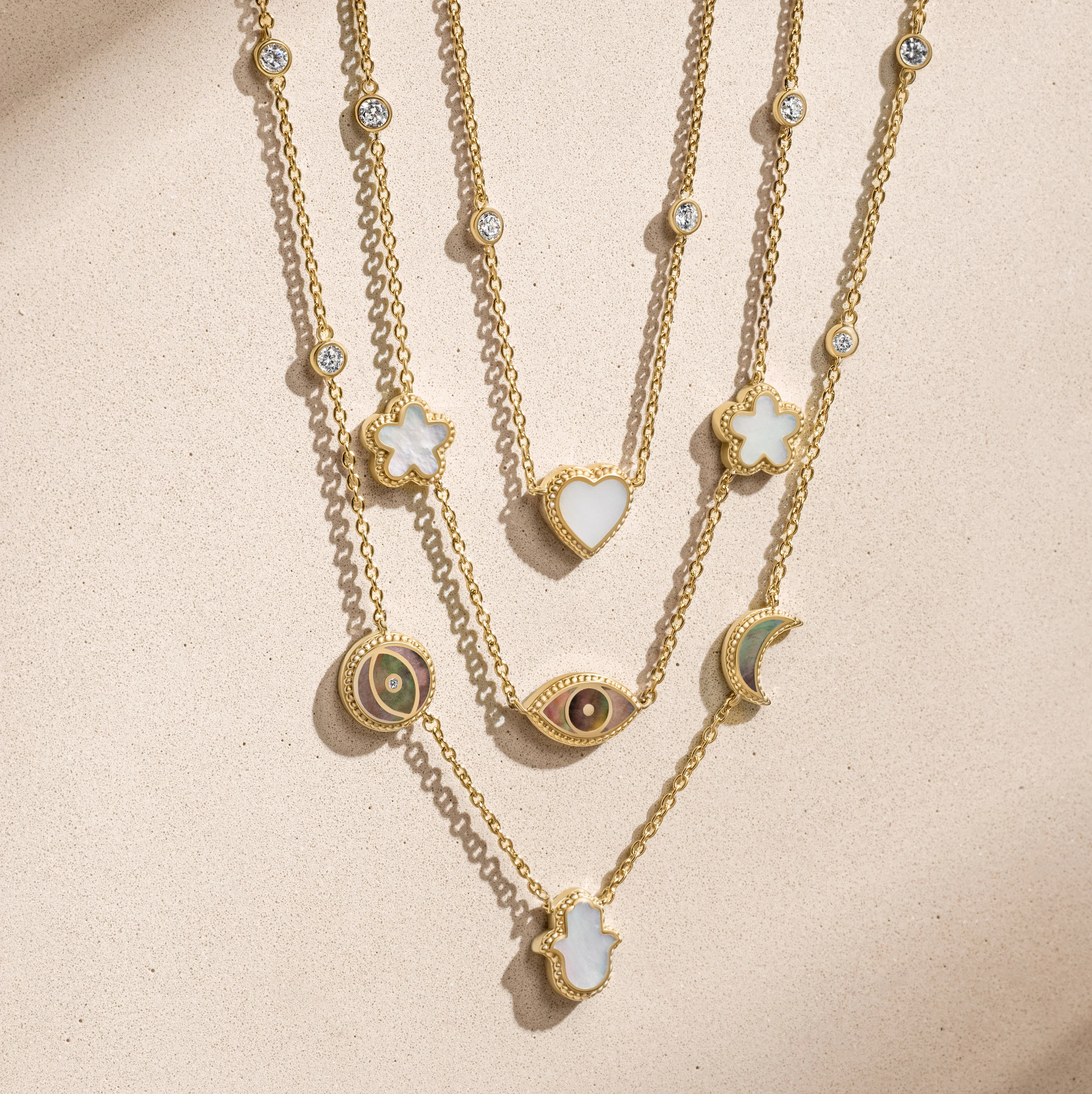 Spirit’s Transformation Multi-Symbol Mother of Pearl Layered Necklace - Image 4