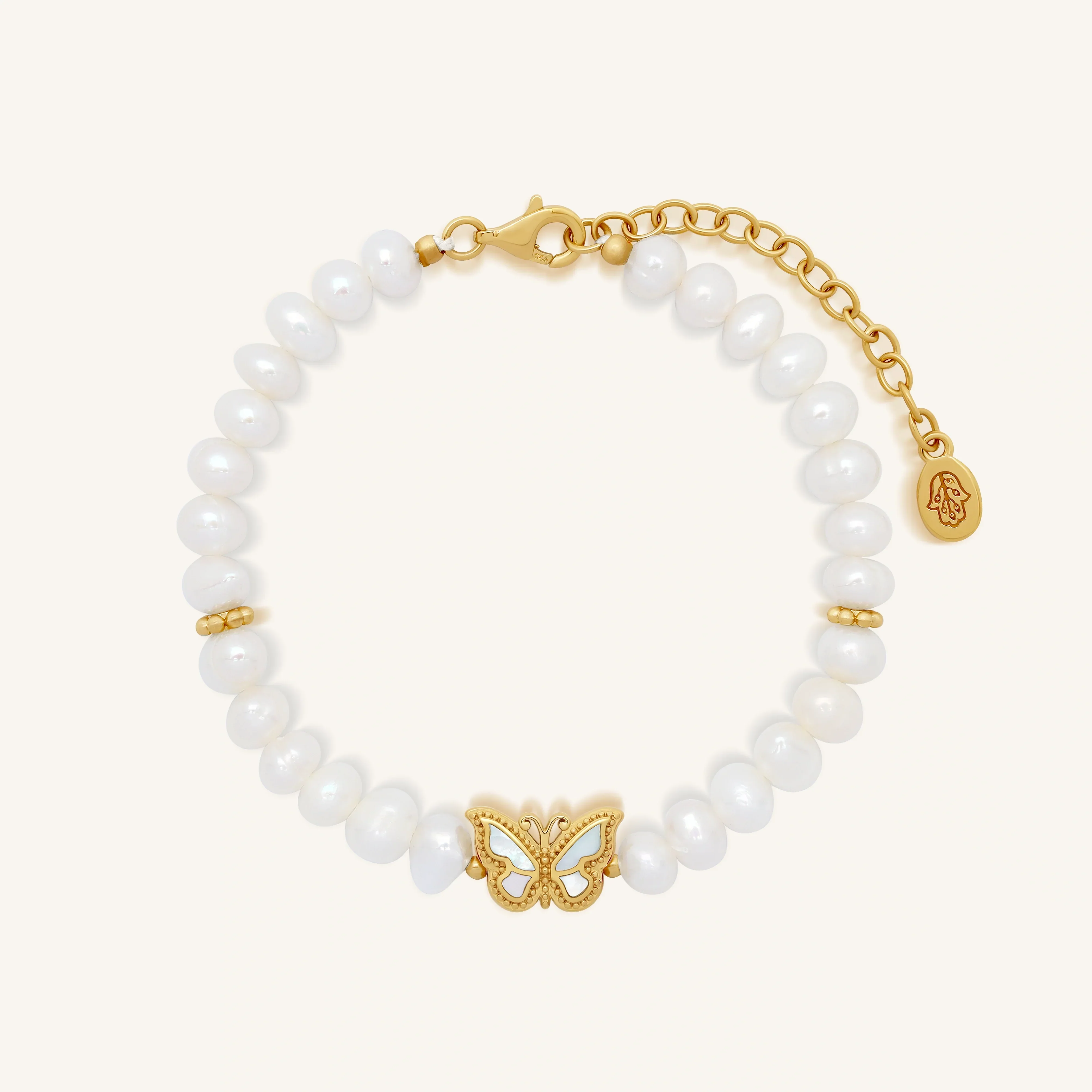 Spiritual Balance Pearl & Mother of Pearl Butterfly Gold Bracelet