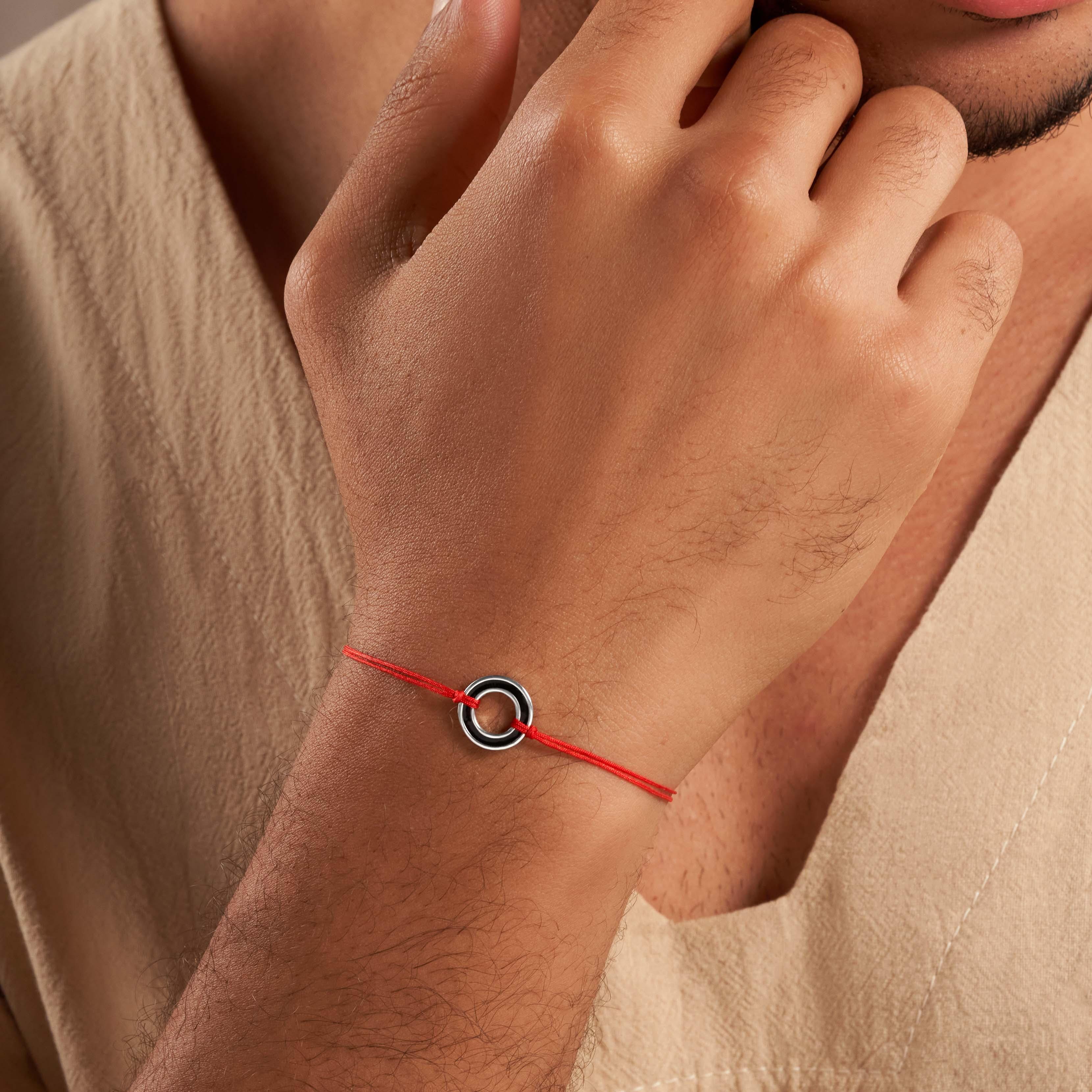 Spiritual Connection Black Enamel Karma Circle Red String Bracelet - Image 2
