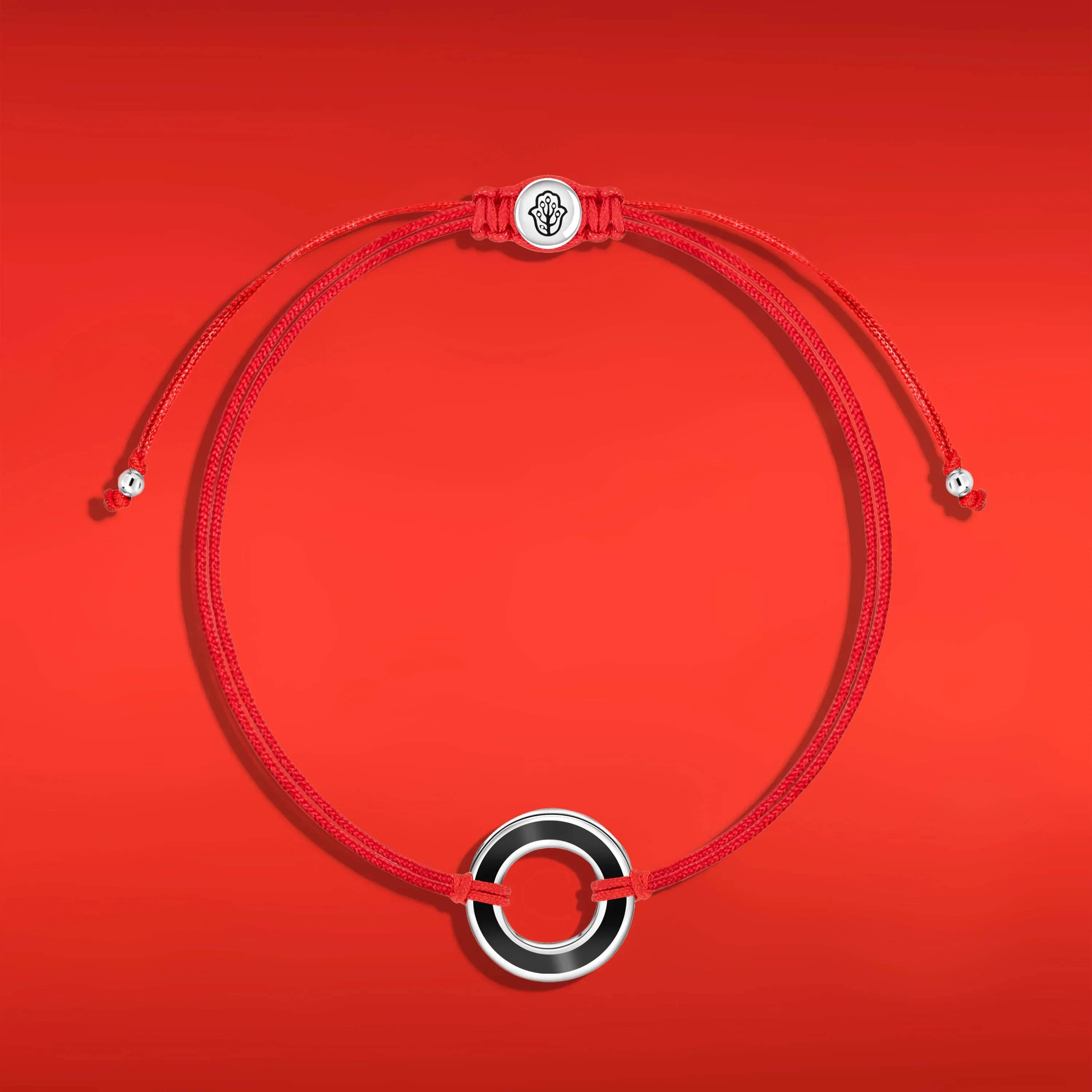 Spiritual Connection Black Enamel Karma Circle Red String Bracelet - Image 4