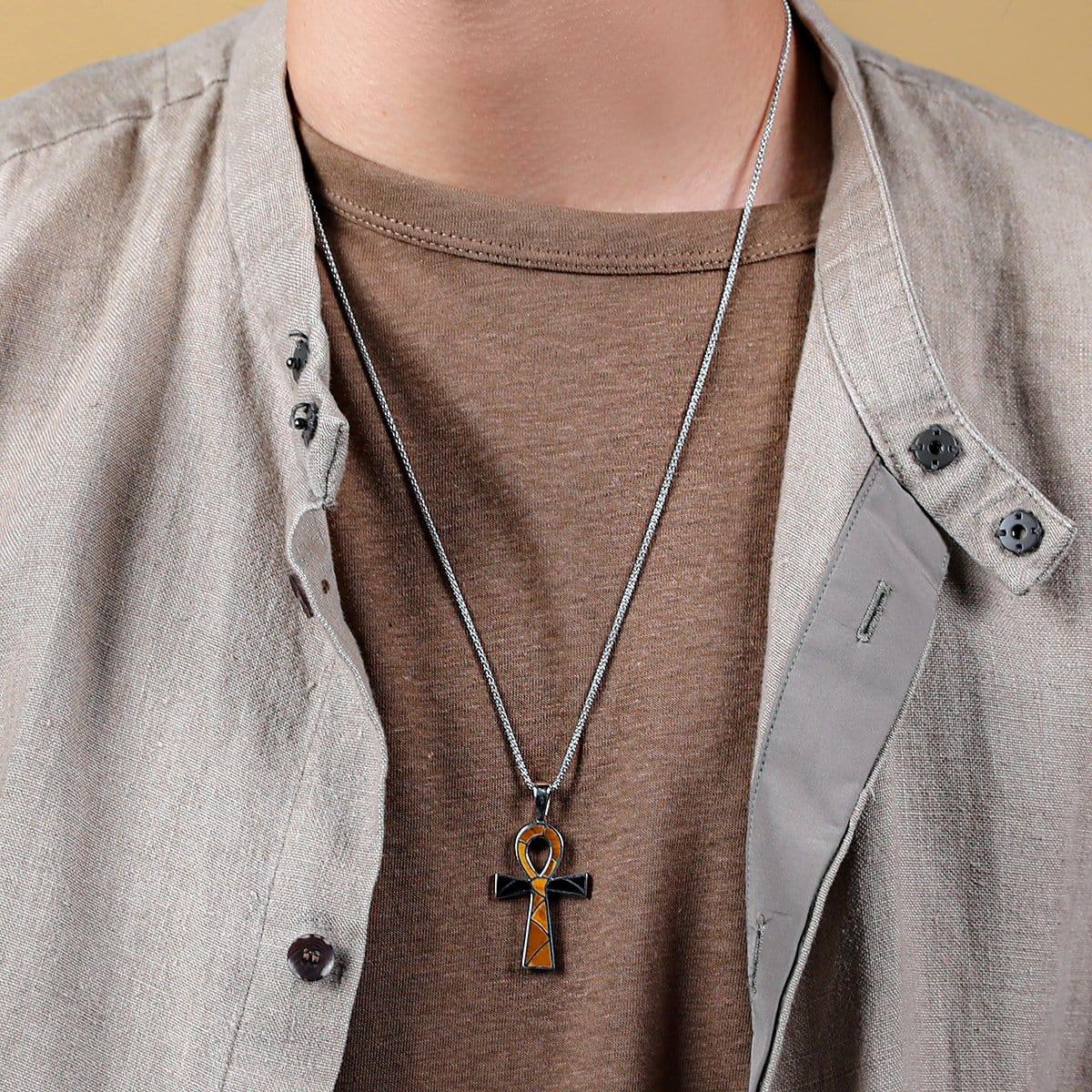 Spiritual Life - Tiger's Eye Onyx Ankh Necklace - Image 3