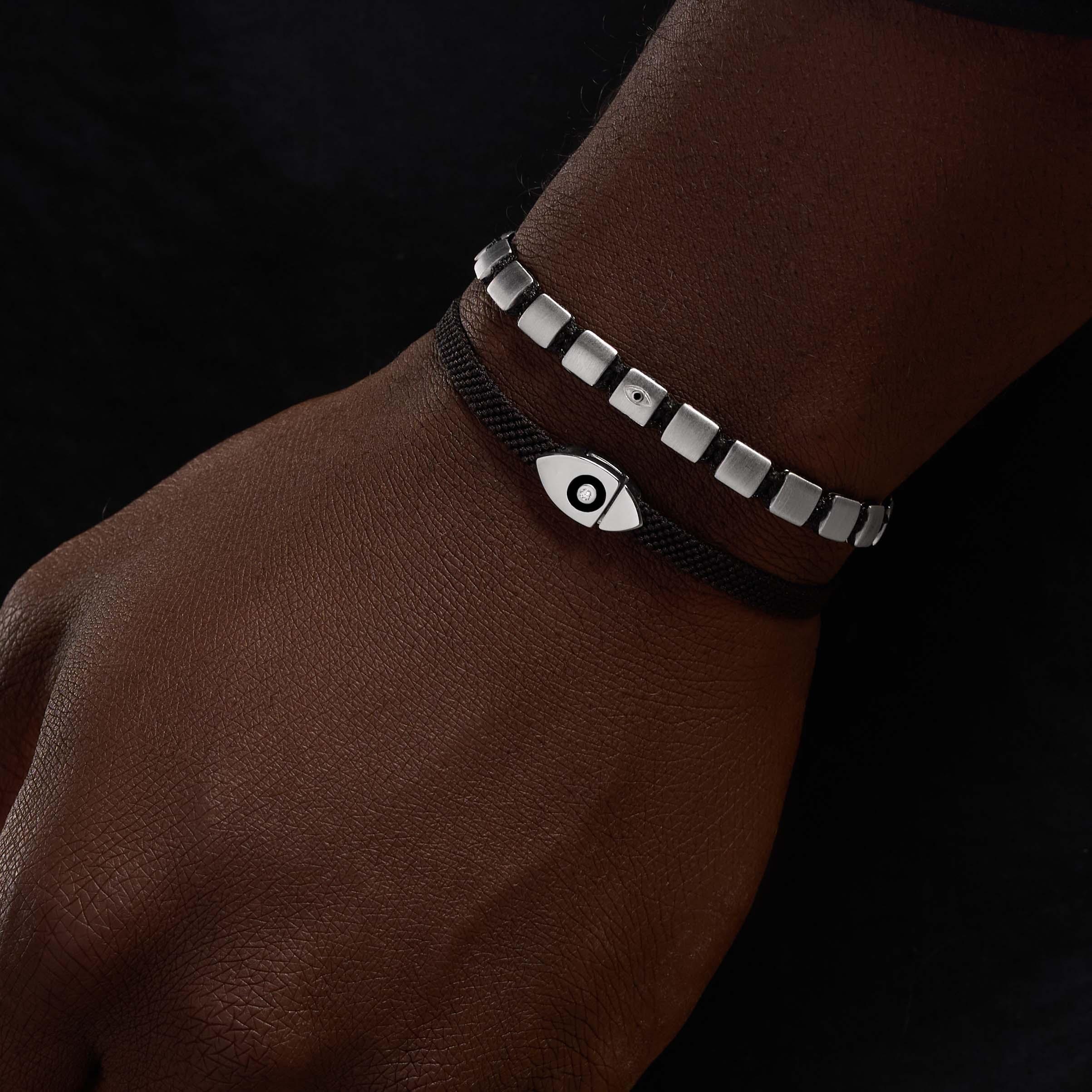 Spiritual Manifestation Silver Evil Eye Black String Bracelet - Image 2