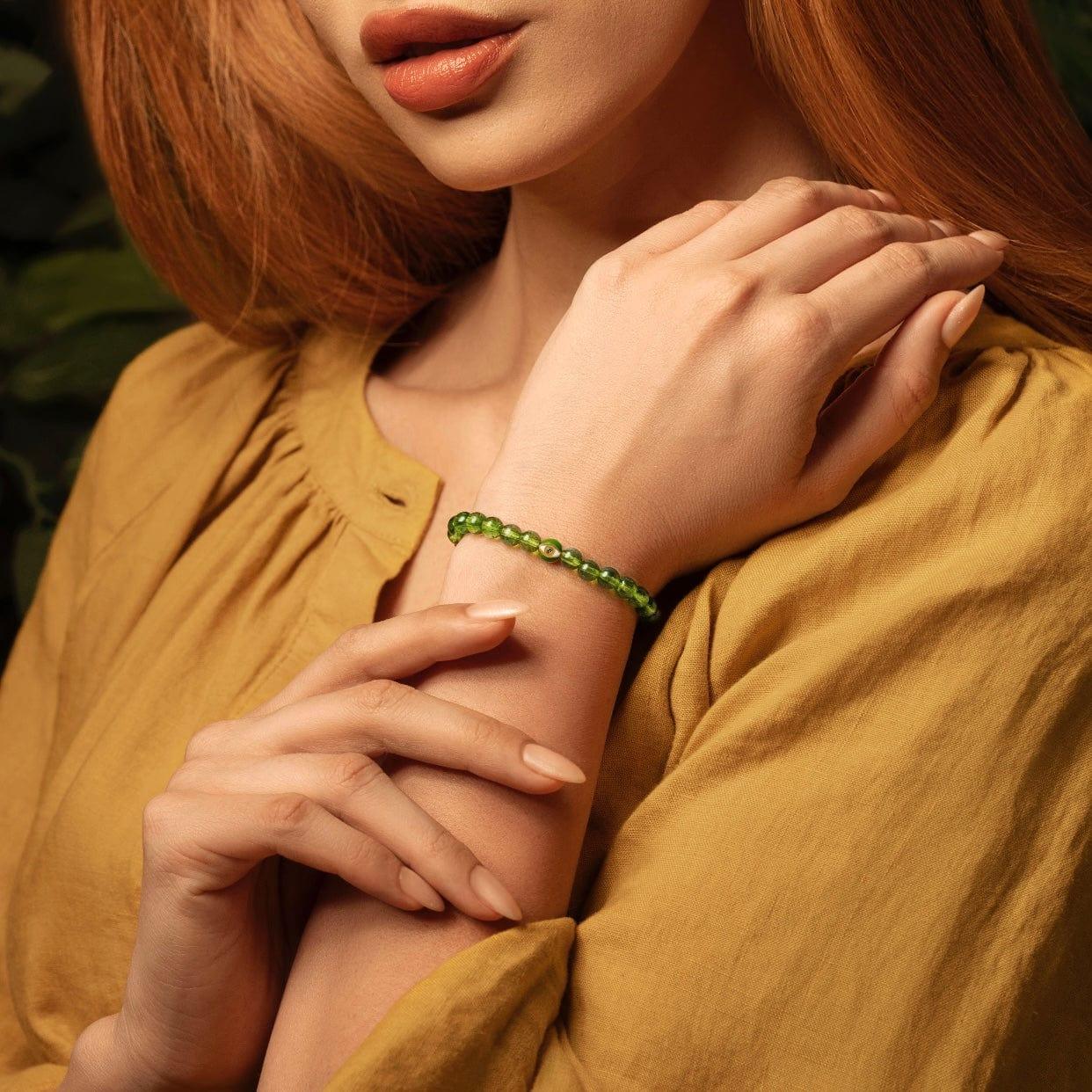 Spiritual Radiance - Peridot August Birthstone Evil Eye Bracelet - Image 3