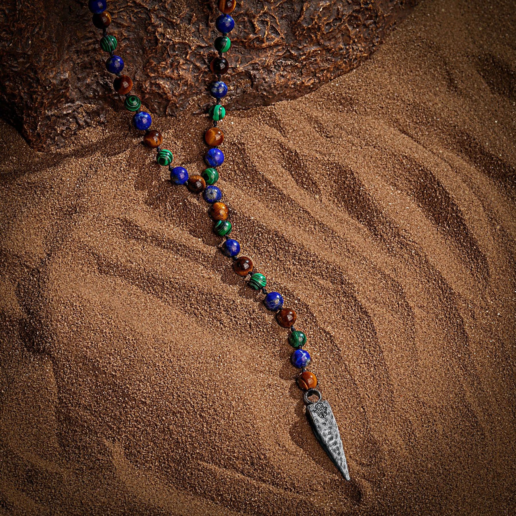 Spiritual Strength - 4 Symbol Tiger's Eye Lapis Malachite Necklace