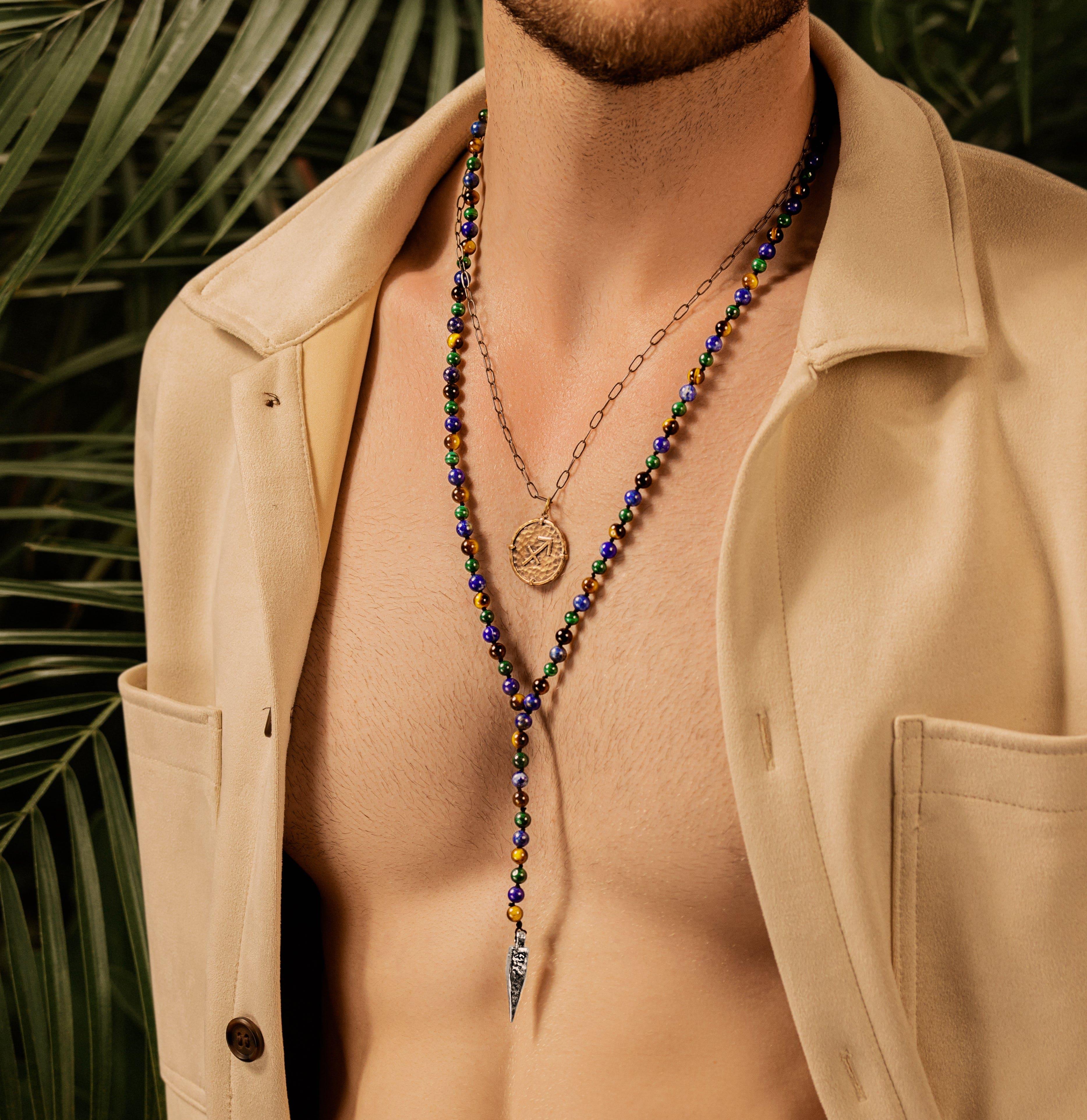 Spiritual Strength - 4 Symbol Tiger's Eye Lapis Malachite Necklace - Image 2