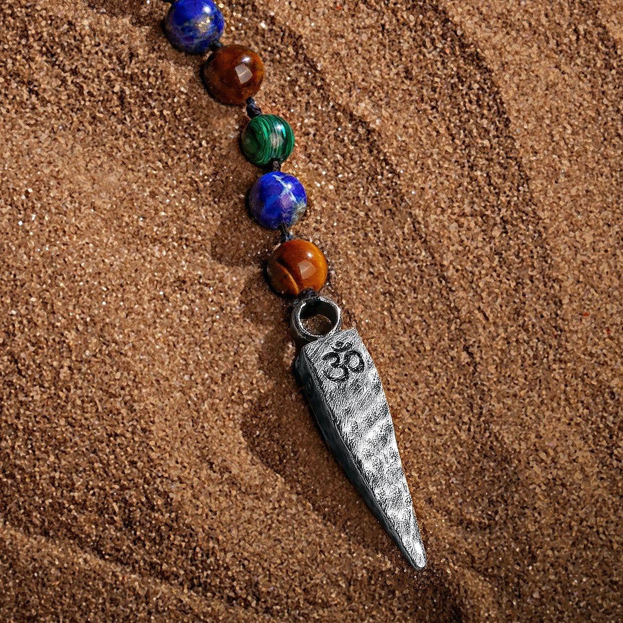 Spiritual Strength - 4 Symbol Tiger's Eye Lapis Malachite Necklace - Image 3