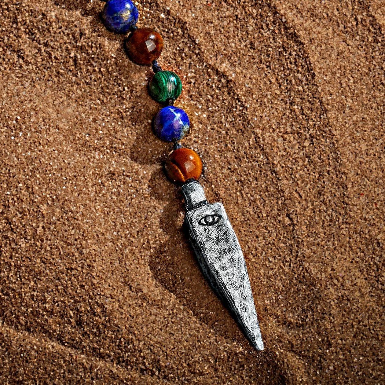 Spiritual Strength - 4 Symbol Tiger's Eye Lapis Malachite Necklace - Image 4