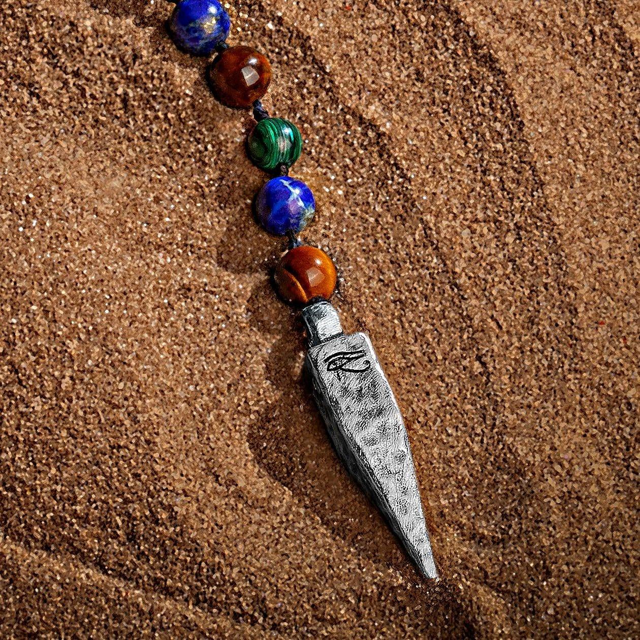 Spiritual Strength - 4 Symbol Tiger's Eye Lapis Malachite Necklace - Image 5