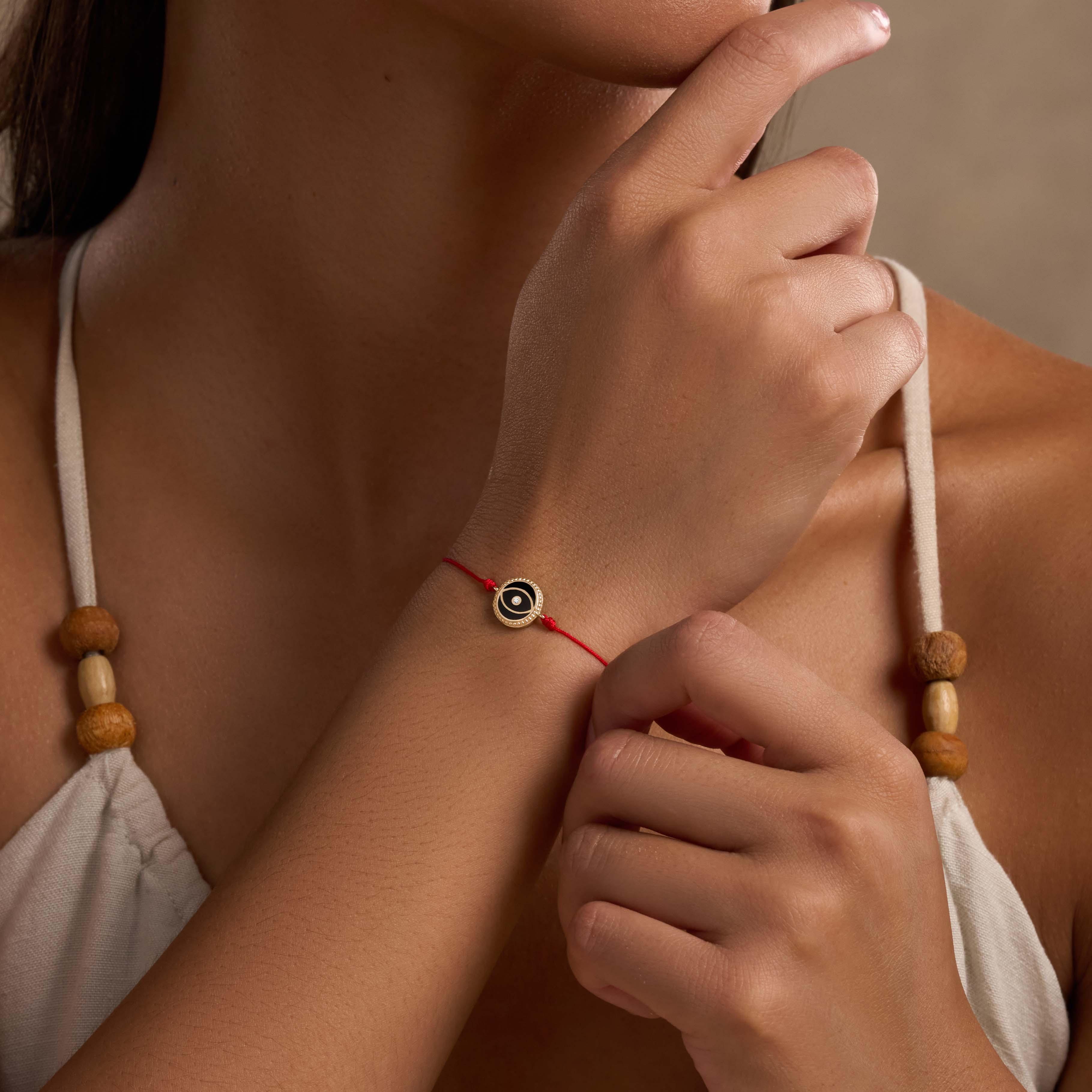 Stabilizing Energy Black Onyx Evil Eye Red String Bracelet - Image 2