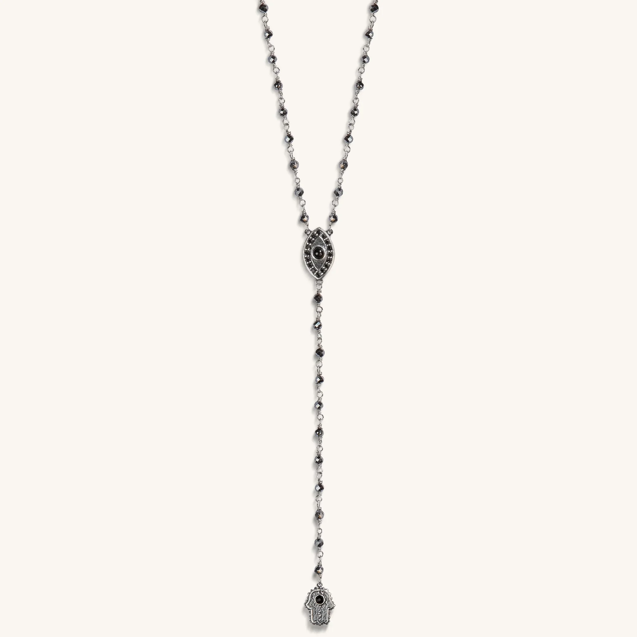 Stand in Strength Rosary Hematite Stone Necklace - Image 4