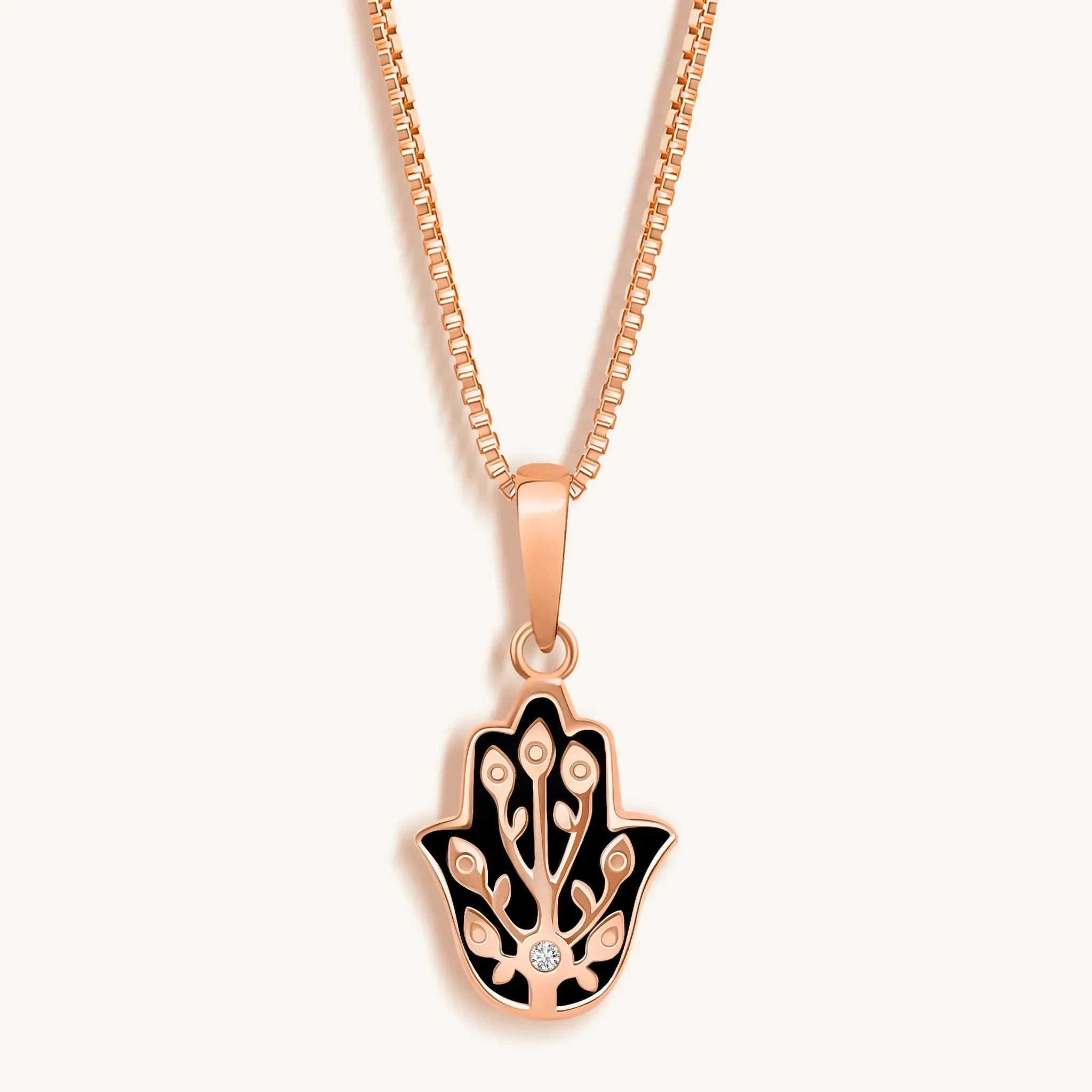 Stay Positive - Rose Gold Hamsa Pendant Necklace