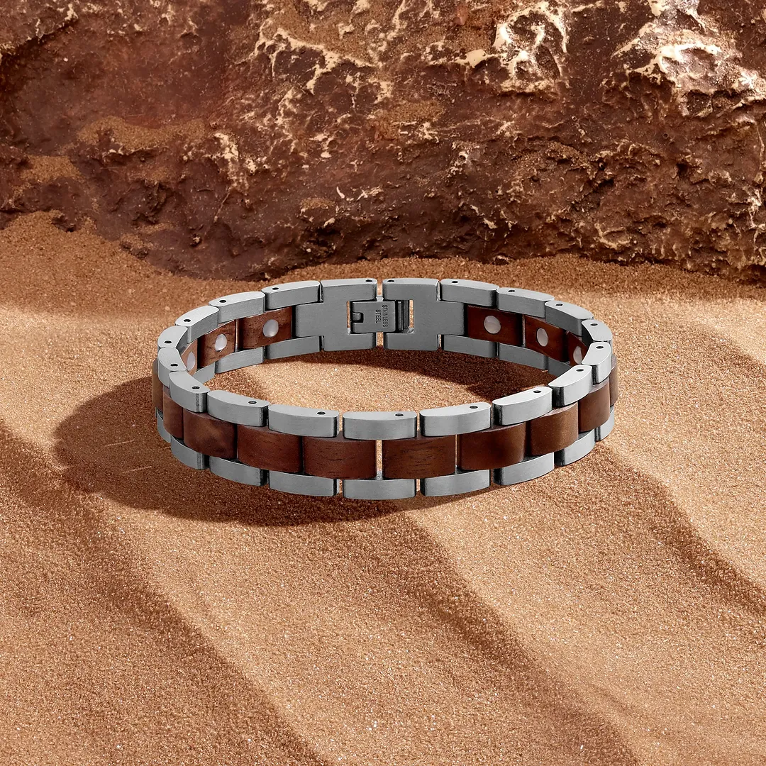 Steadfast Origin Stainless Steel Walnut Wood Bracelet