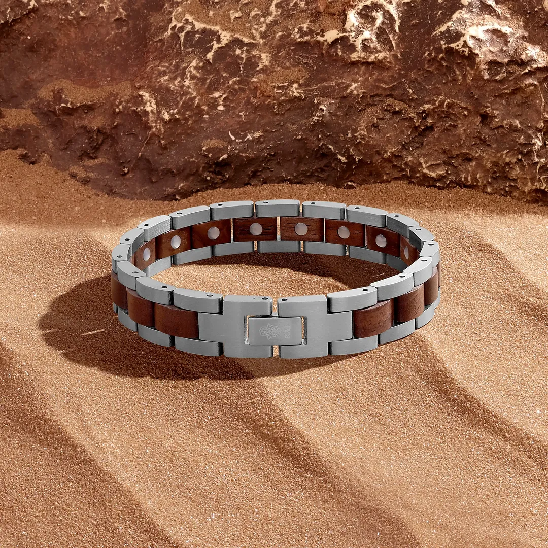 Steadfast Origin Stainless Steel Walnut Wood Bracelet - Image 3