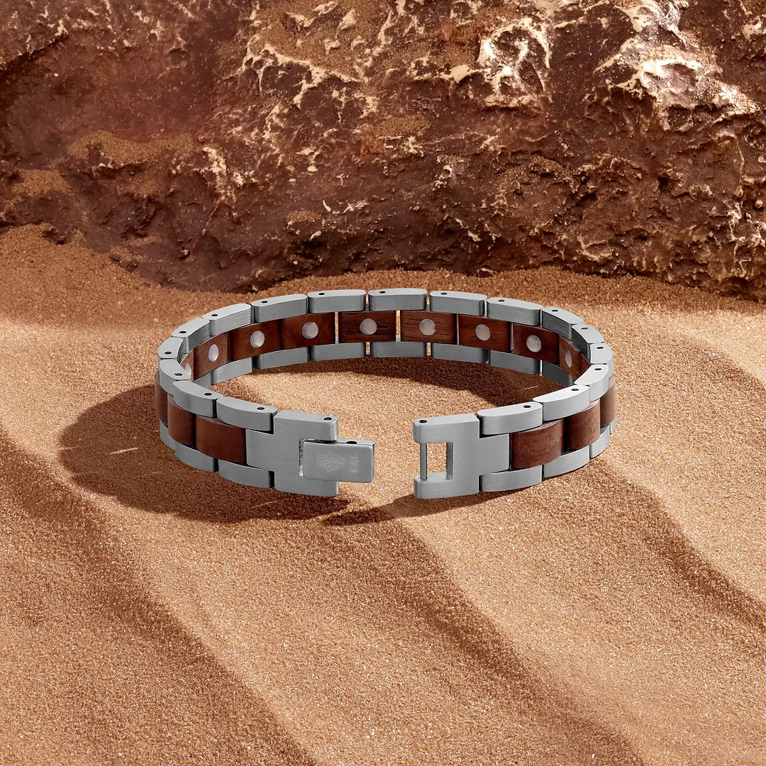 Steadfast Origin Stainless Steel Walnut Wood Bracelet - Image 4