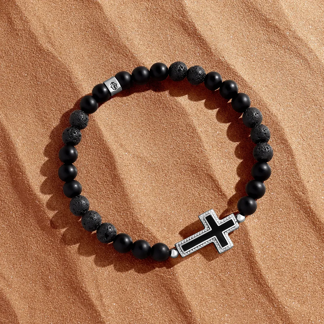Steadfast Vision – Cross Onyx & Lava Bracelet