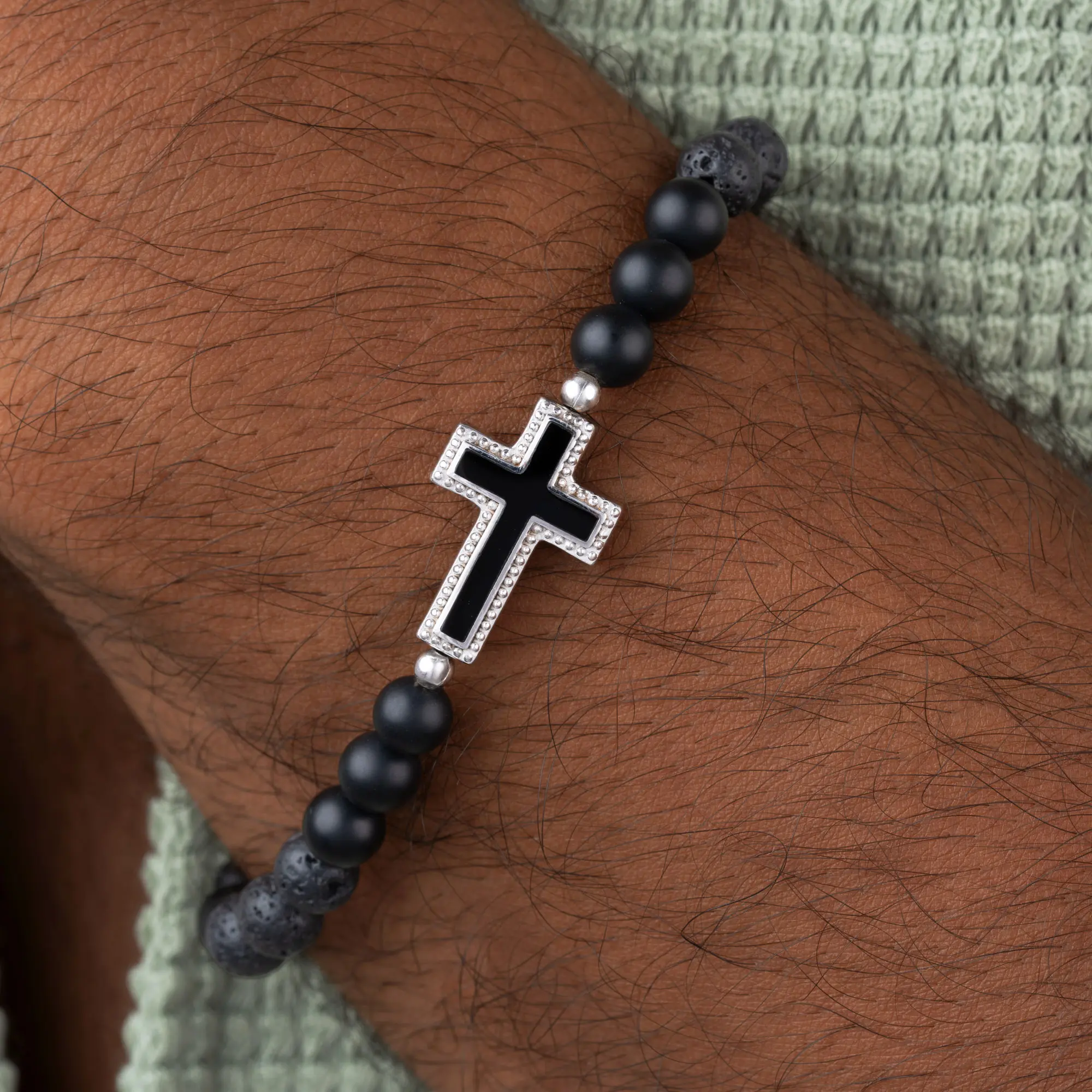 Steadfast Vision – Cross Onyx & Lava Bracelet - Image 2