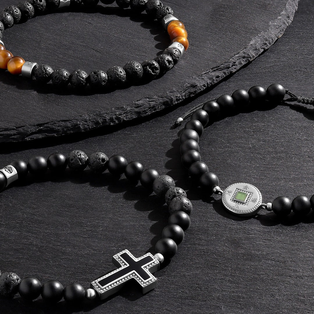 Steadfast Vision – Cross Onyx & Lava Bracelet - Image 3