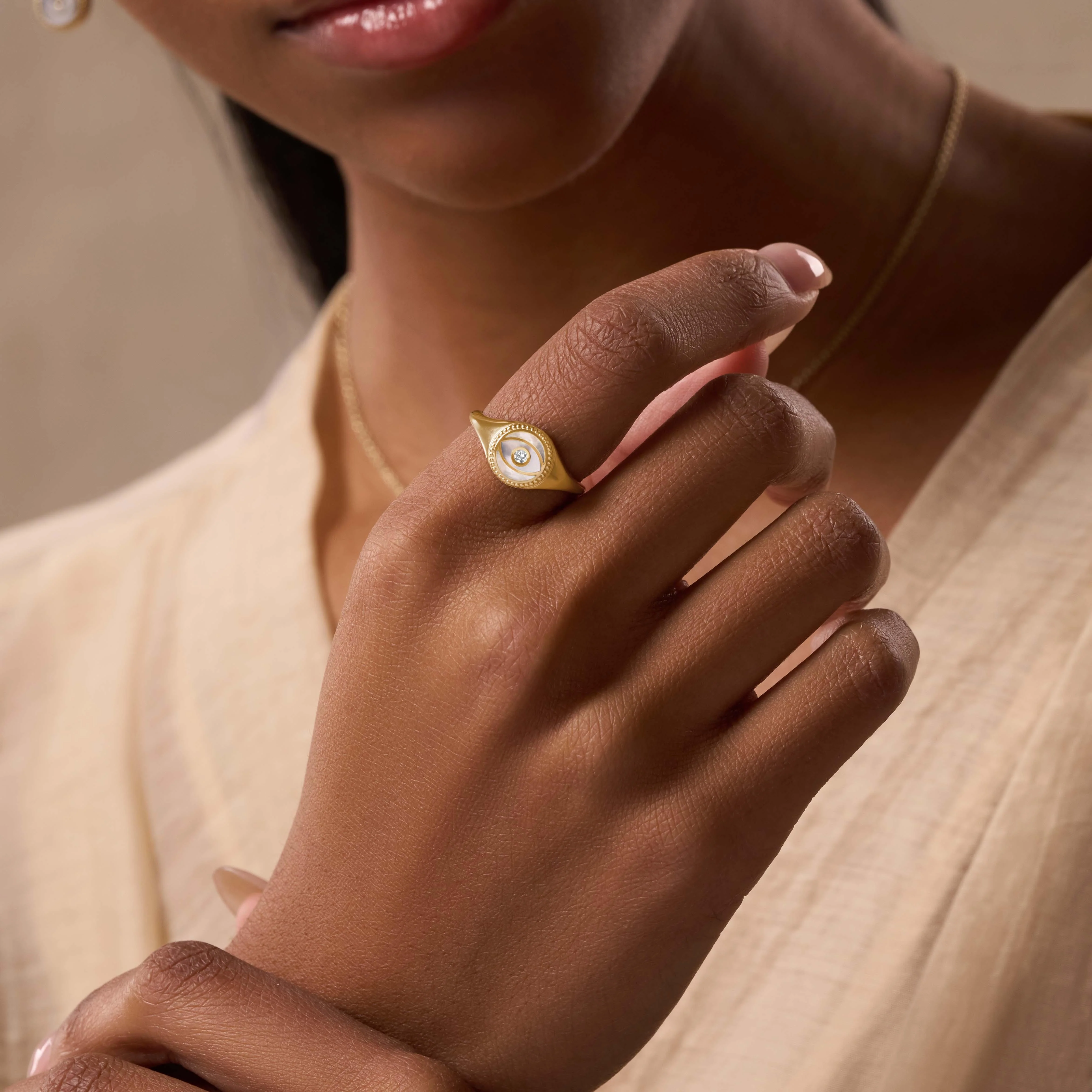 Success Enhancer Evil Eye Mother of Pearl Ring - Image 2