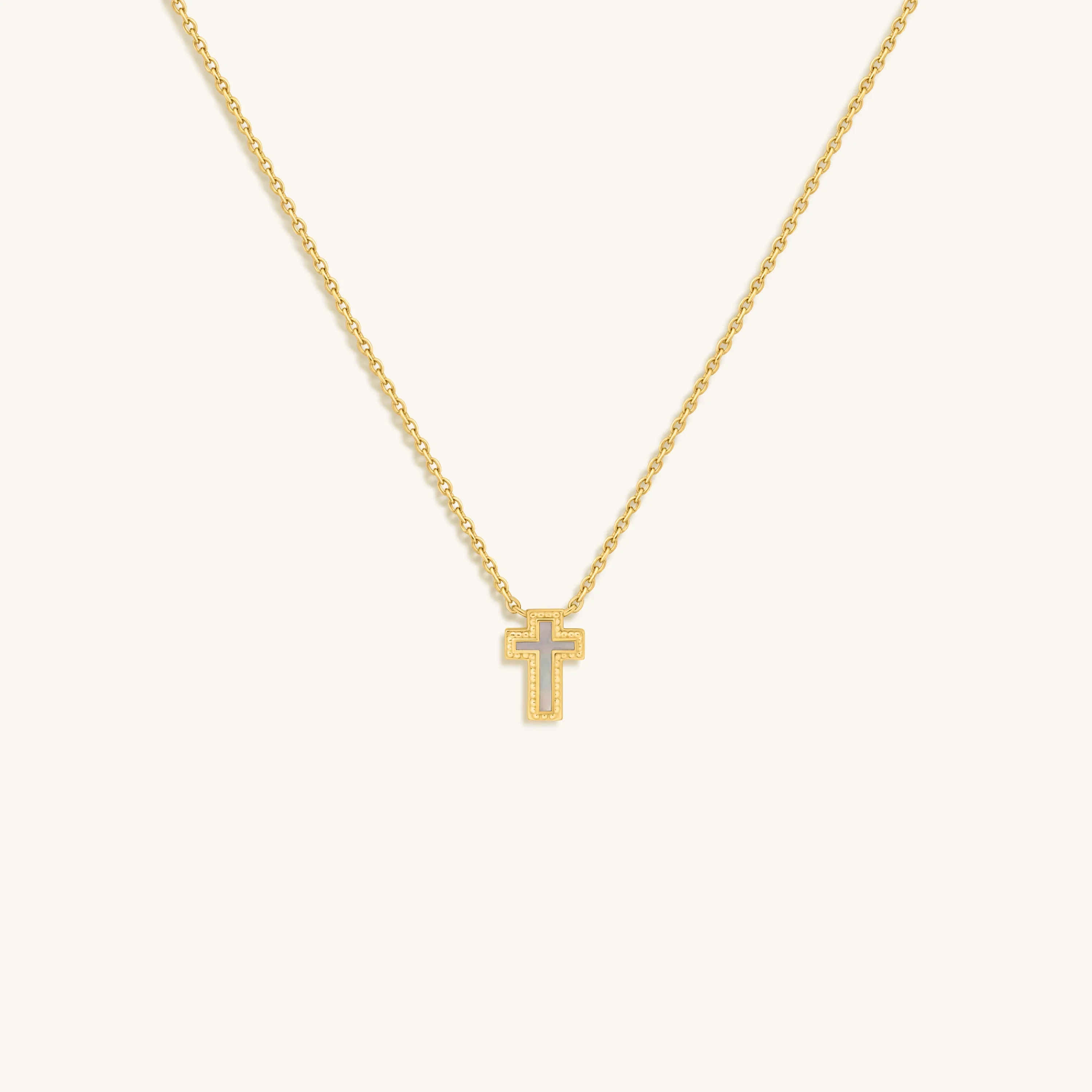 Sweet Surrender Mother of Pearl Cross Gold Necklace