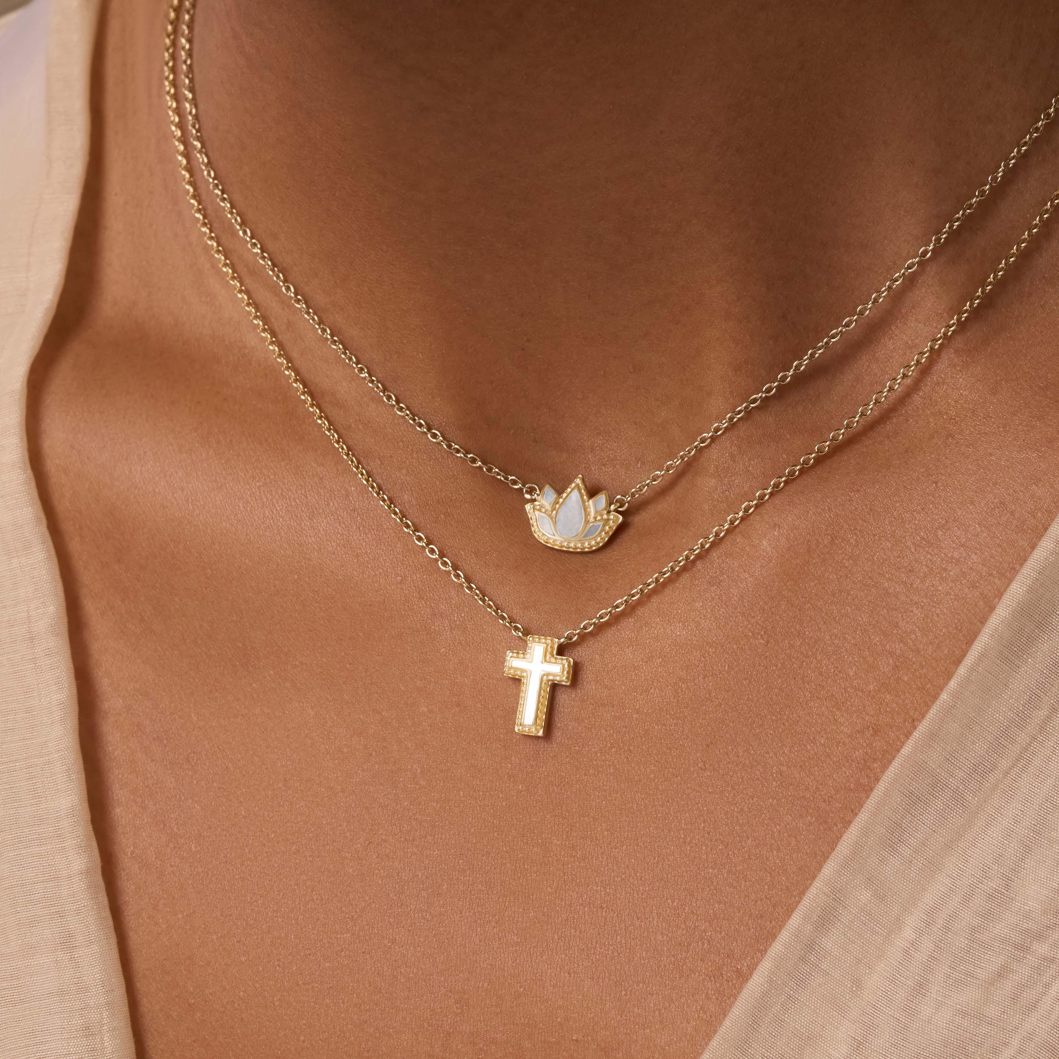 Sweet Surrender Mother of Pearl Cross Gold Necklace - Image 2