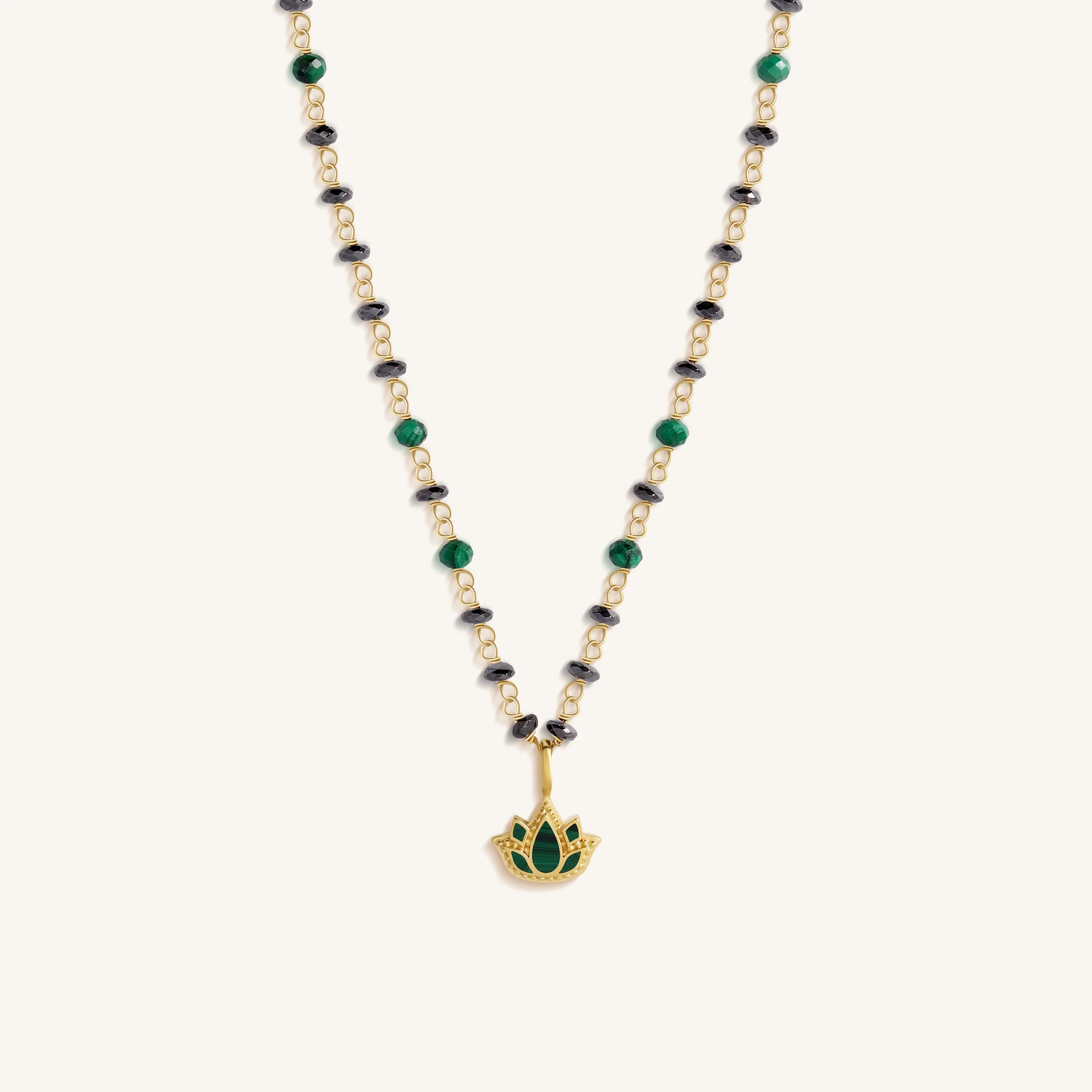 Tranquil Bloom Lotus Hematite & Malachite Necklace