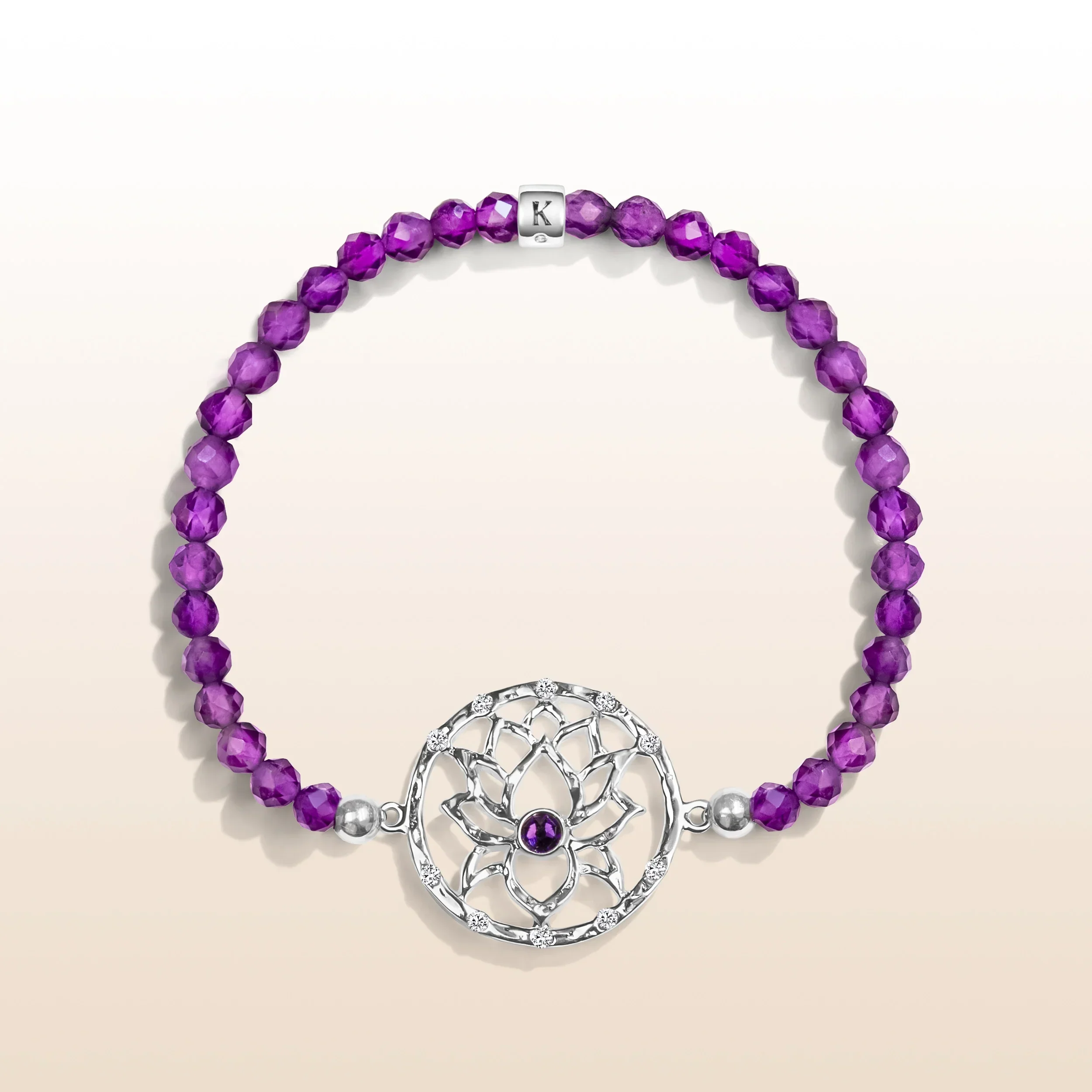 Tranquil Space - Amethyst Lotus Charm Bracelet