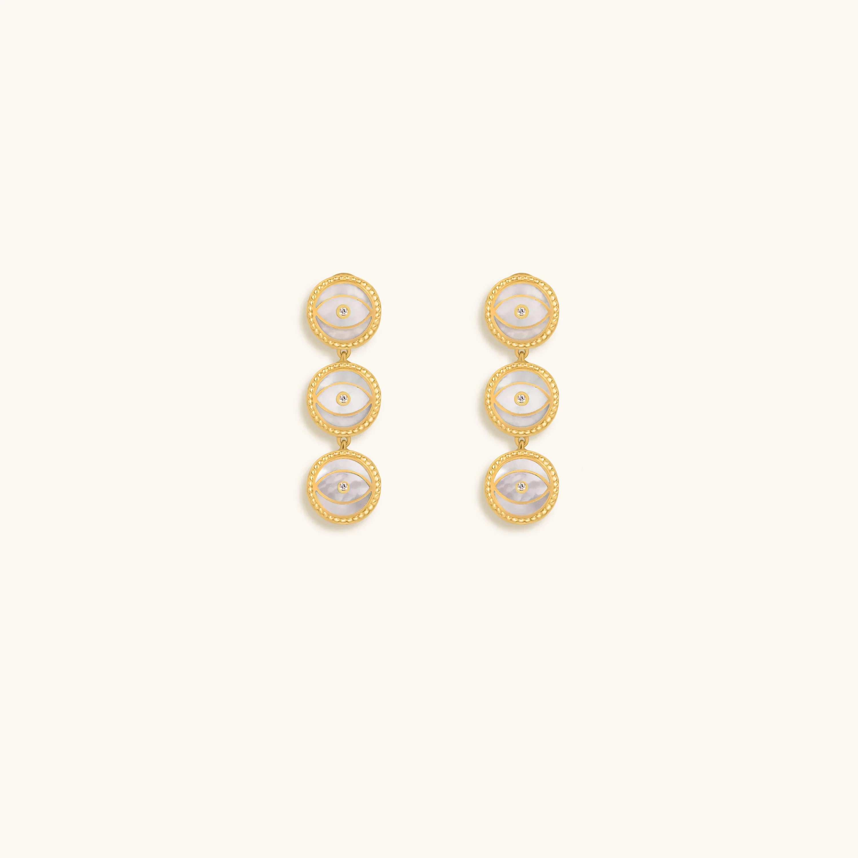 Triple Blessings Evil Eye Mother of Pearl Earrings
