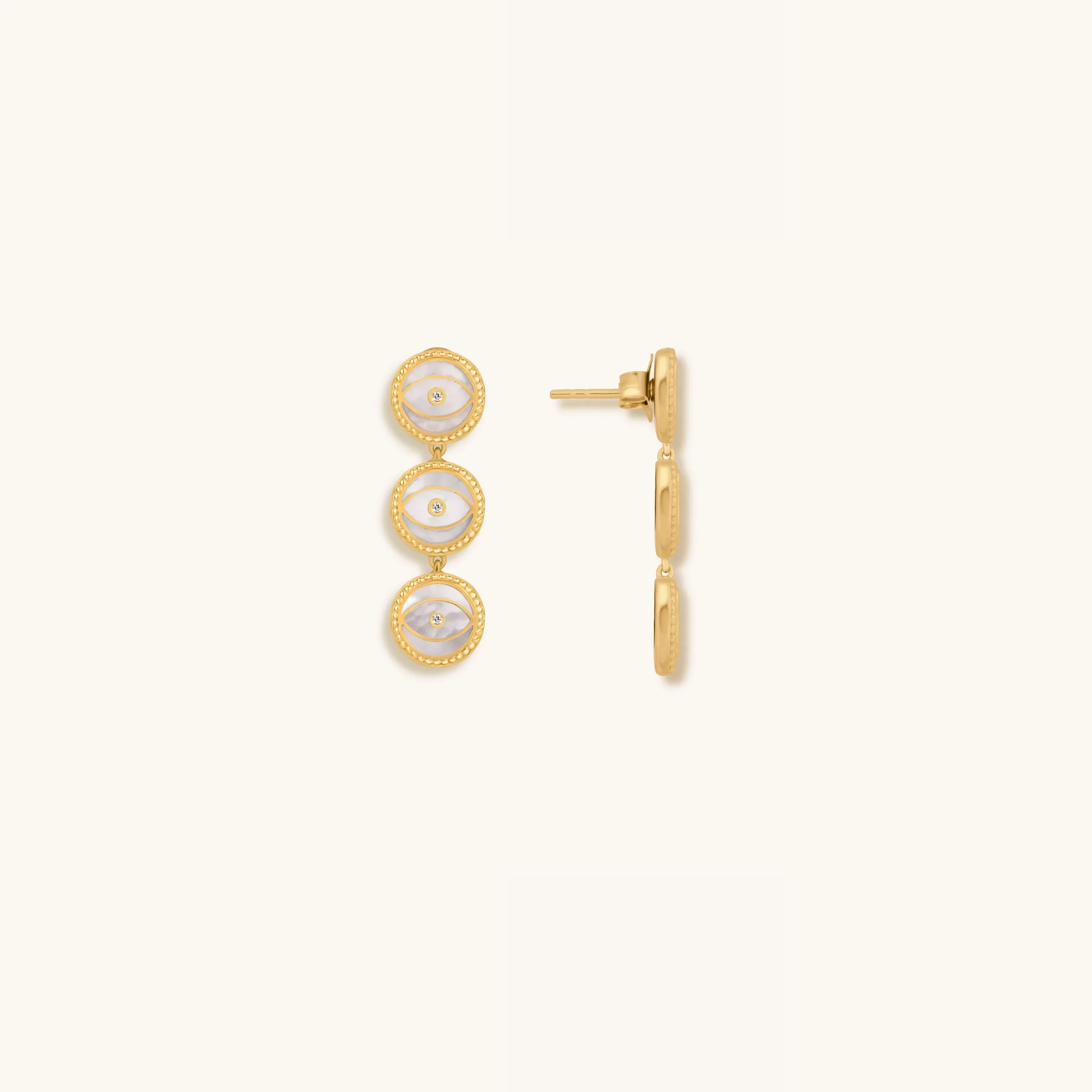 Triple Blessings Evil Eye Mother of Pearl Earrings - Image 4