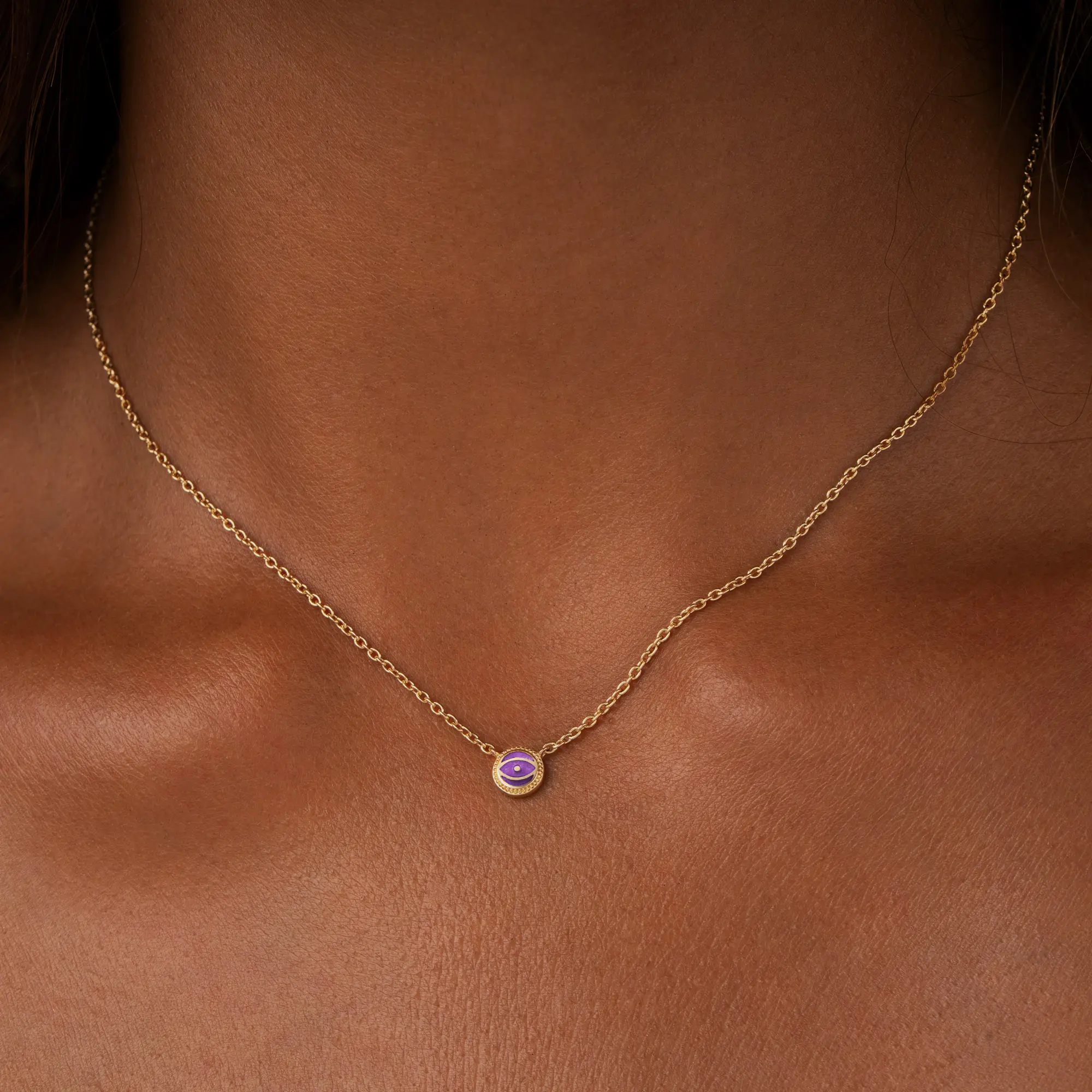 Twilight Guardian - Amethyst February Birthstone Evil Eye Gold Necklace - Image 2
