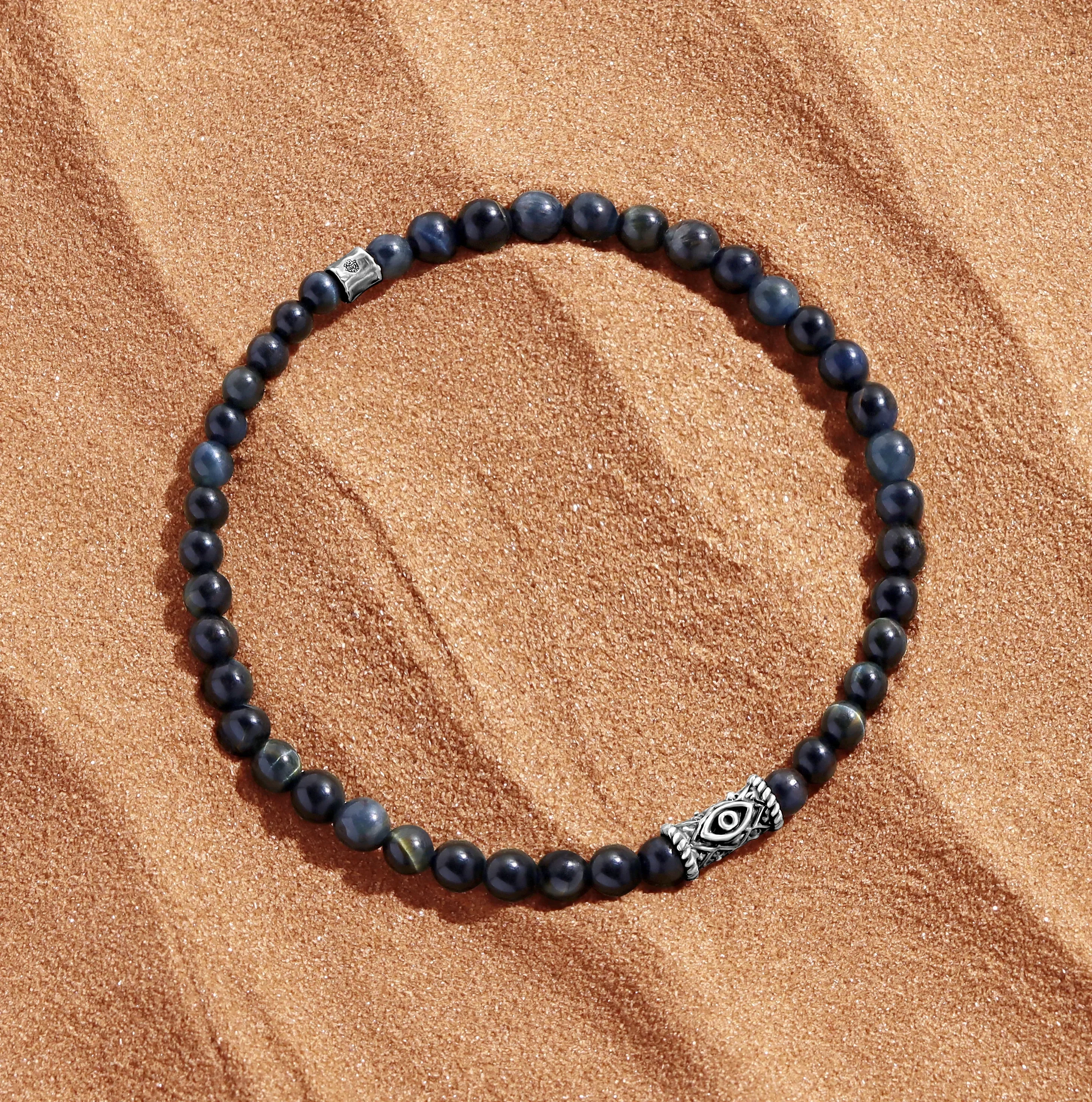 Universal Truth Blue Tiger’s Eye Silver Evil Eye Bracelet